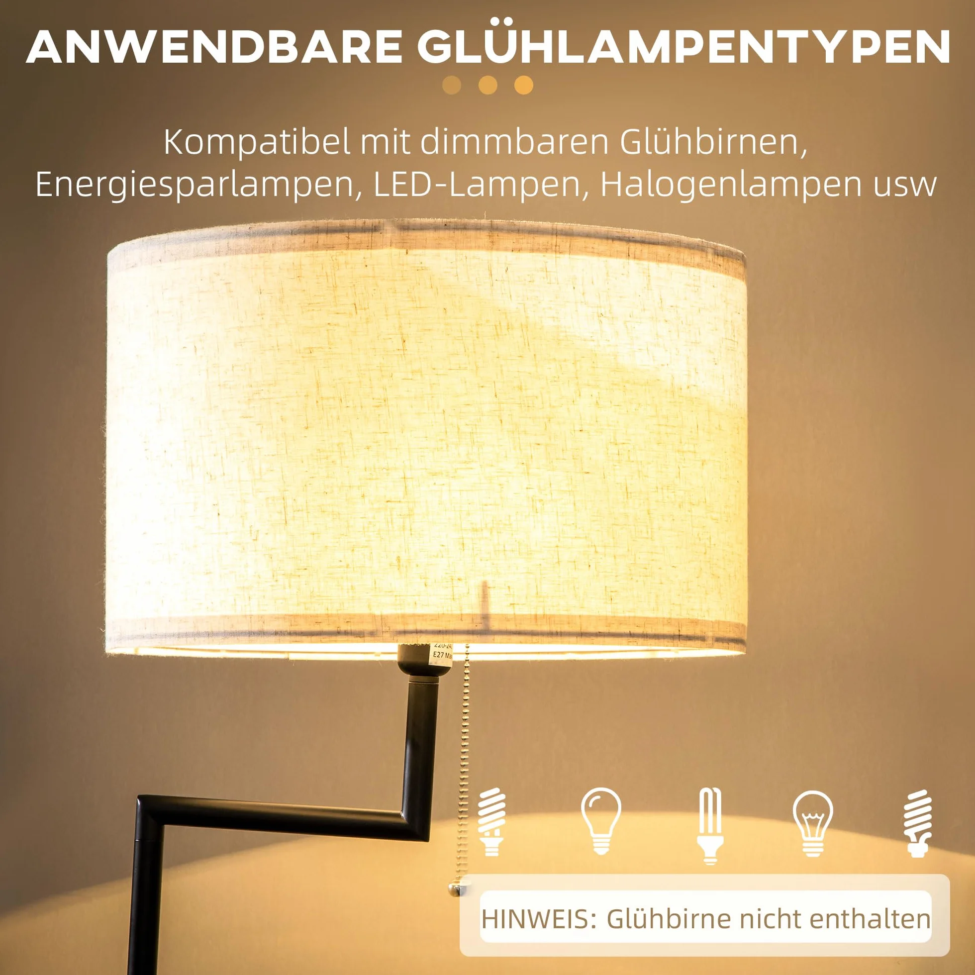 HOMCOM Lampa stojąca, stojąca, ze złączem USB, lampa stojąca, do salonu, sypialni, ze stali, kremowa, Ø 40 x 168 cm, żarówka nie wchodzi w zakres dostawy