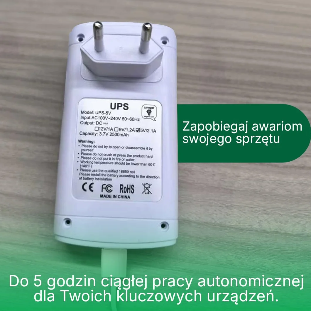 Mini UPS 5V 2A Przenośny Zasilacz Awaryjny SAI 2500mAh USB do Routerów i Kamer