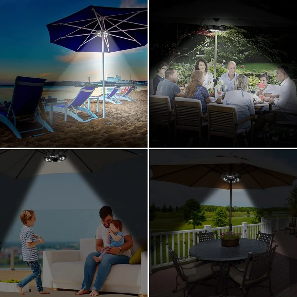 Superight oświetlenie parasola przeciwsłonecznego, 28 diod LED, 3 tryby jasności, 4 baterie AA, na parasol tarasowy, na kemping, do namiotu, na plażę, kolor biały