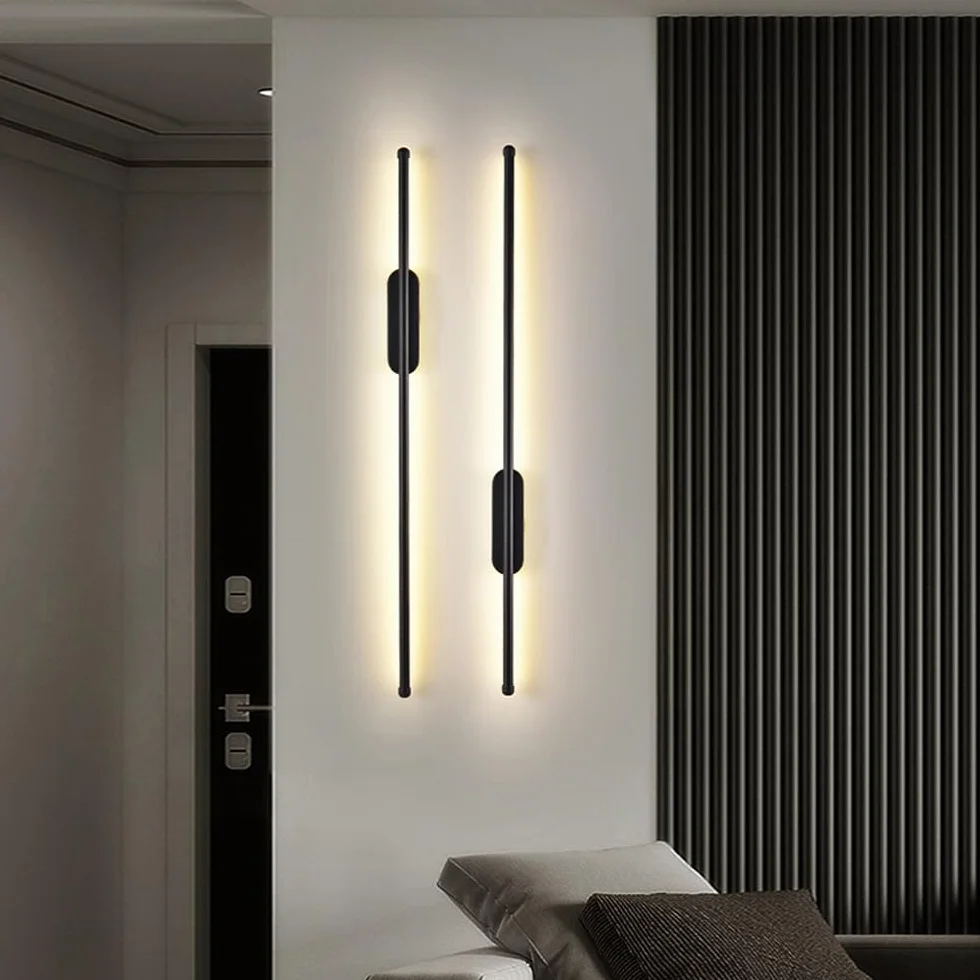 Czarna minimalistyczna ścienna lampa LED z długą rurką, liniowa oprawa do salonu, sypialni, strefy nocnej, pralni wewnętrznej
