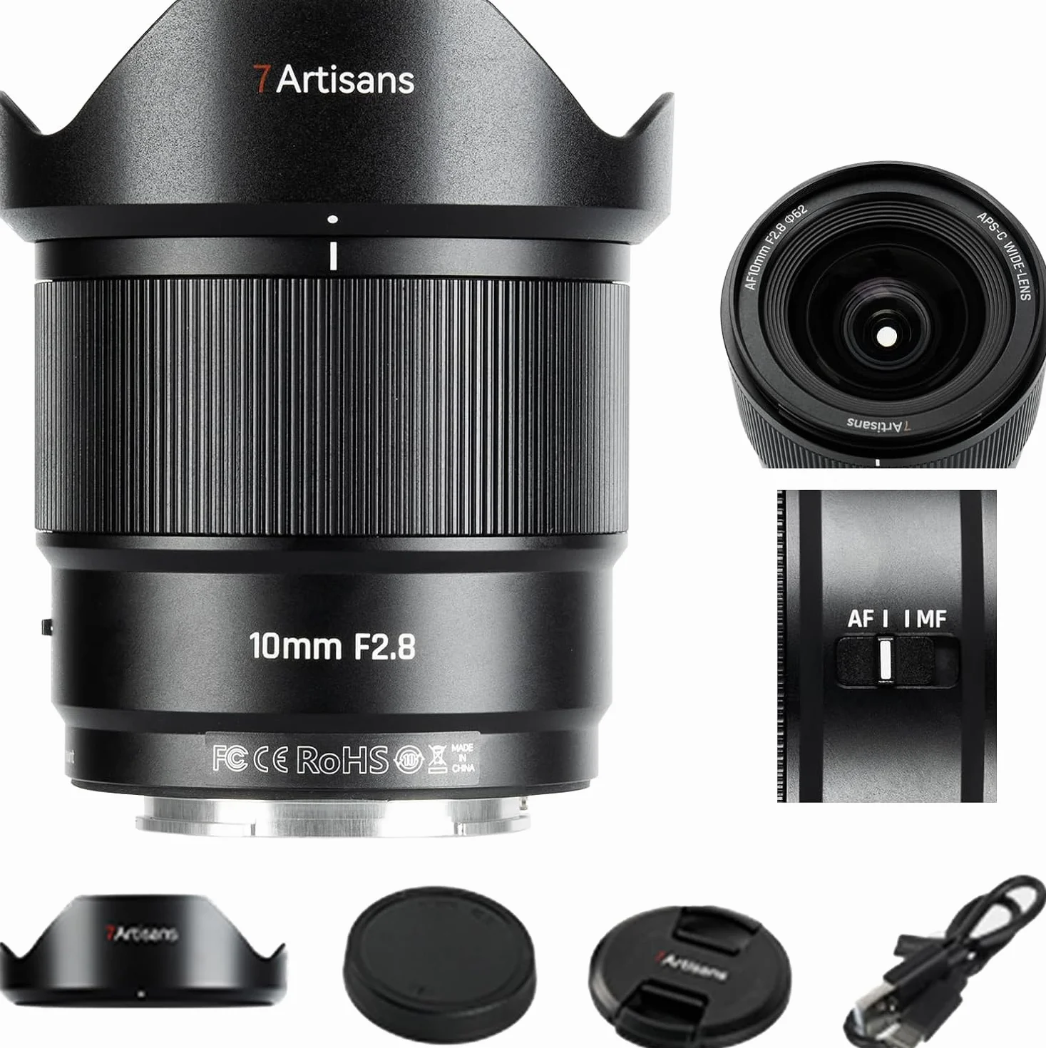7artisans AF 10 mm F2.8 FX Mount Autofocus 105,3°, 232g, APS-C AF/MF ultraszerokokątny obiektyw stałoogniskowy do montażu Fujifilm fx