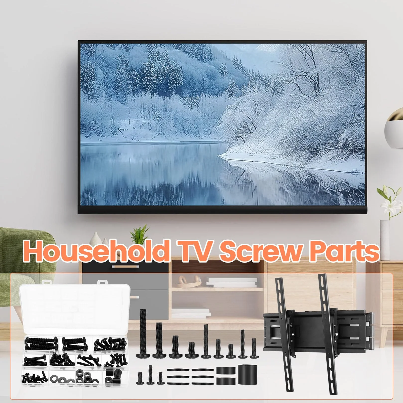 68 śrub wspornika TV do tylnej części telewizorów, śruby M4 M5 M6 M8 Vesa, czarne, uniwersalny zestaw akcesoriów do montażu telewizora do większości śrub wsporników telewizyjnych