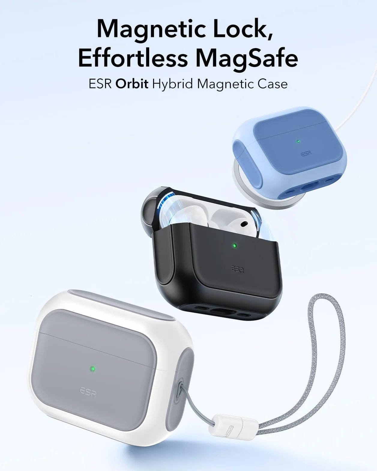 ESR Etui do AirPods Pro 3, kompatybilne z MagSafe, pełna ochrona, biały