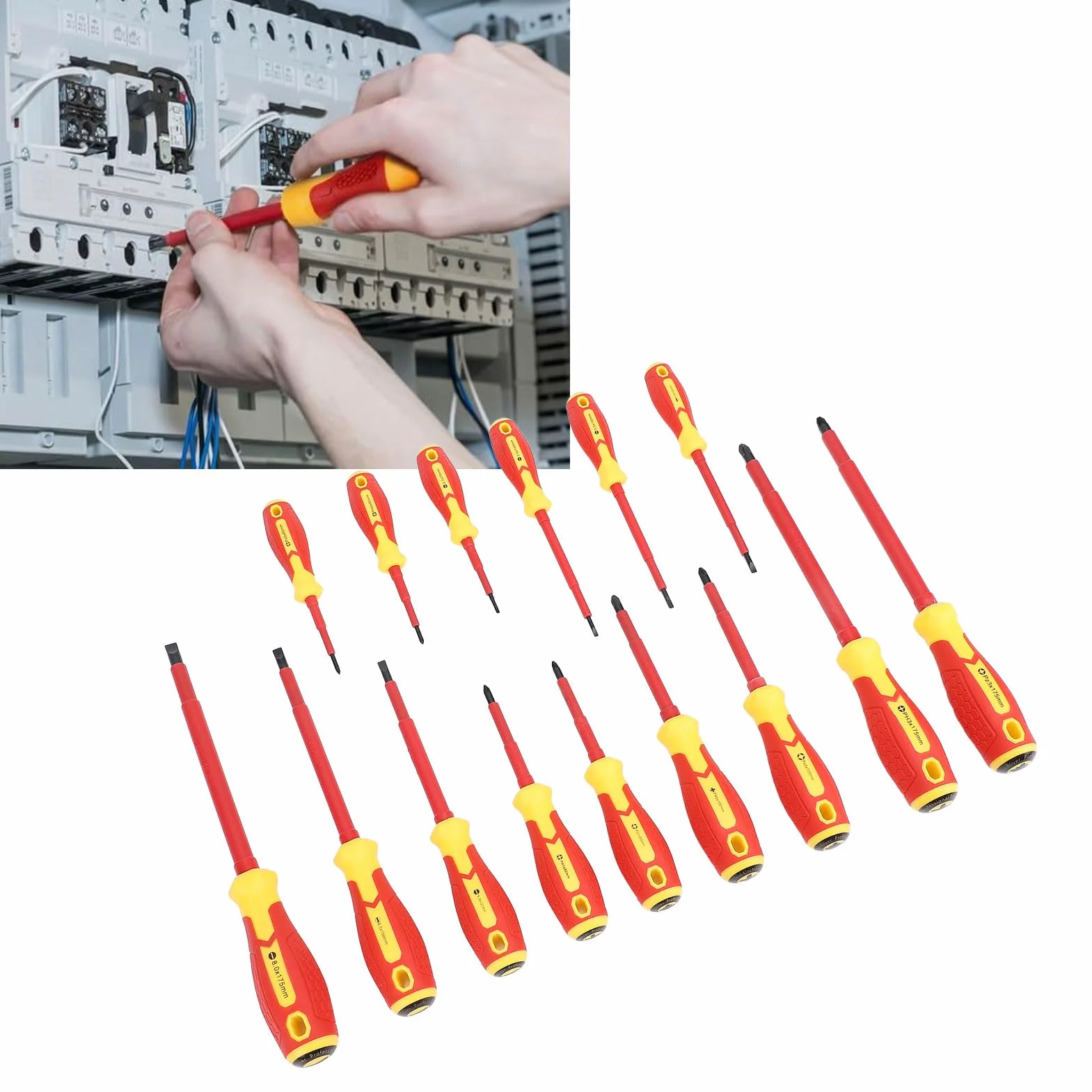 Zestaw Wkrętaków Izolowanych, 15 szt. Zestaw Wkrętaków Izolowanych dla Elektryków 1000 V, Chromowo-wanadowy, Profesjonalny Zestaw Wkrętaków Elektrycznych do Pojazdu