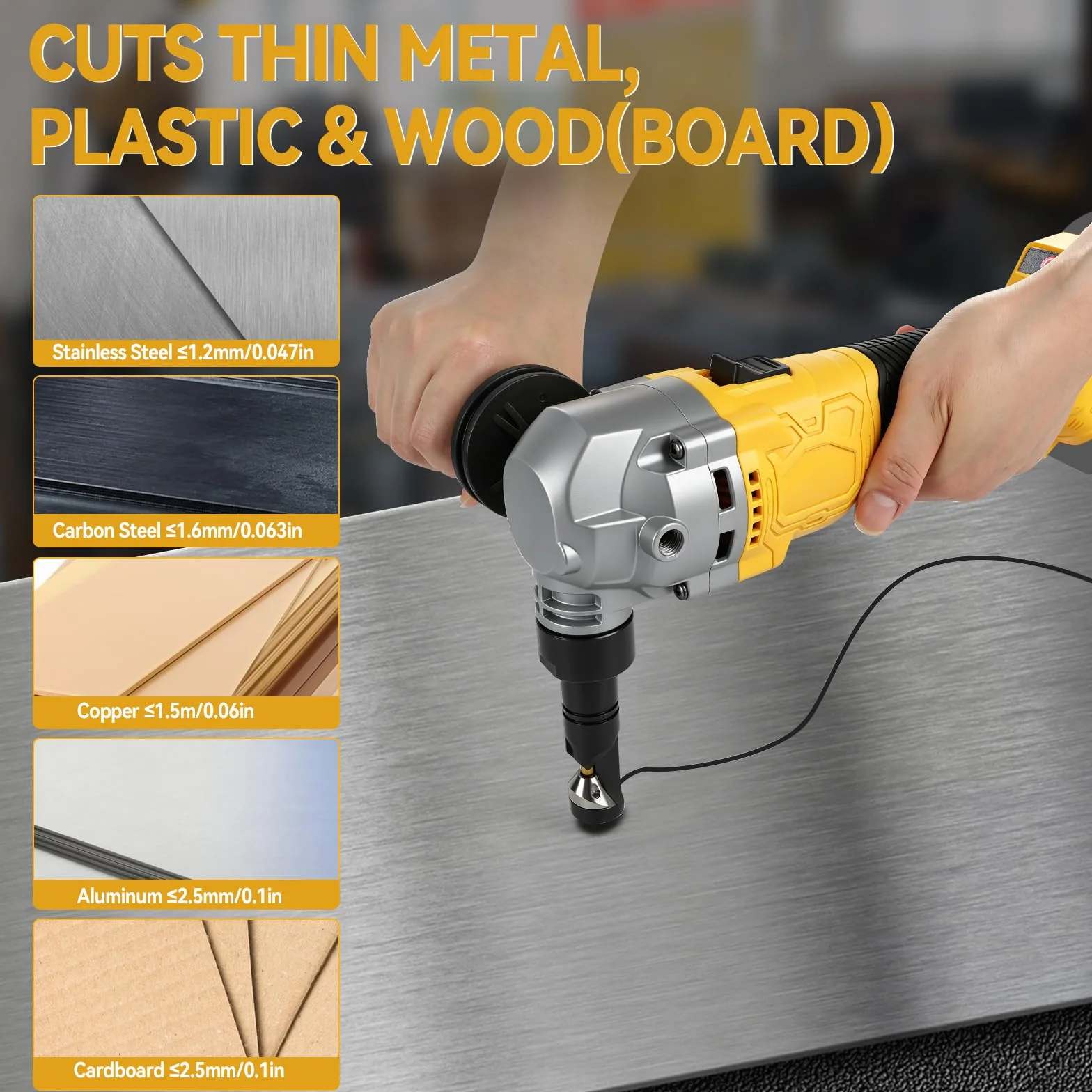 Akumulatorowe nożyce do blachy, kompatybilny z Dewalt 18/20 V, 2200 obr./min, 800 W, bezszczotkowe nożyce do metalu, obracany o 360°, 3-stopniowy stopień cięcia stali nierdzewnej, aluminium (bez