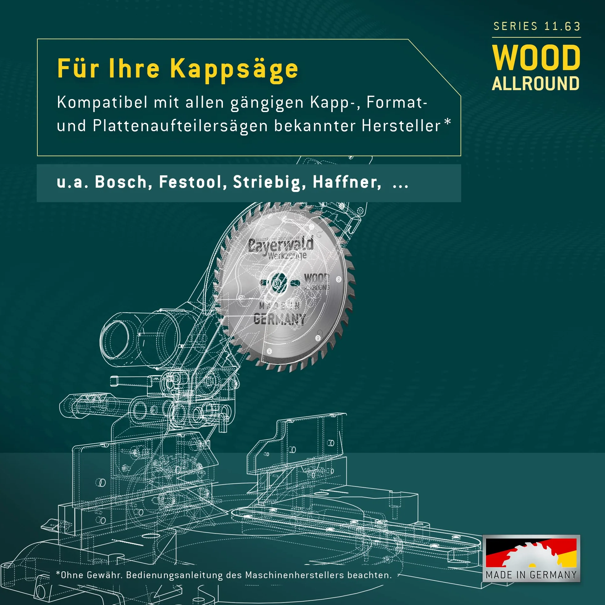 Bayerwald - HM brzeszczot do piły tarczowej - Ø 303 mm x 3,2 mm x 30 mm | dach drążony płaski ząb (60 zębów) | otwory kombinowane | specjalny brzeszczot do cięcia formatowego