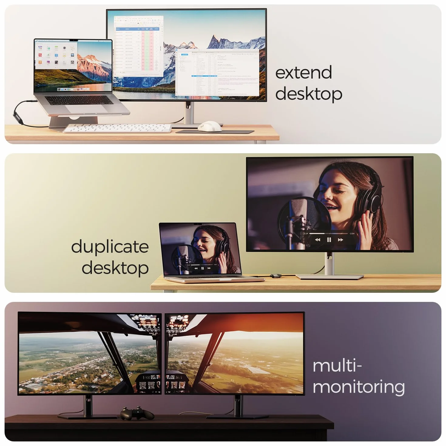 deleyCON Adapter Kabel USB‑C na DisplayPort (4K@60Hz, 2K@165Hz) - do Monitorów DisplayPort - MST, Kompatybilny z Thunderbolt 3/4, iPhone 17/16/15, Notebookami, MacBook, iPad Pro/Air, Galaxy S25/S24
