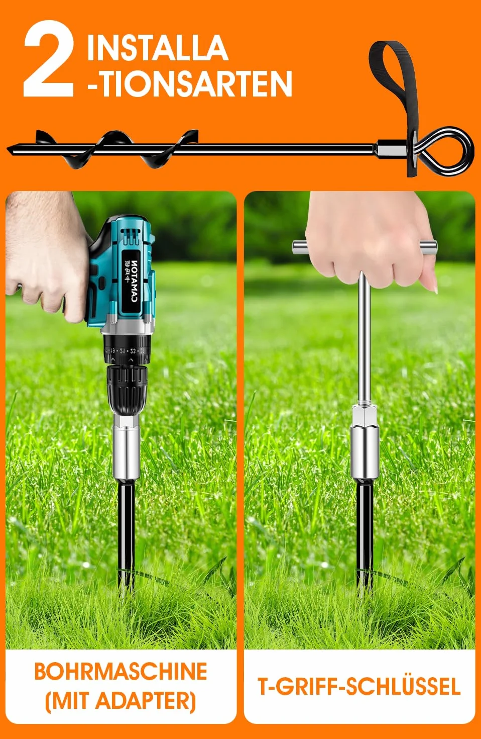 Kotwa gruntowa Heavy Duty, 4-częściowy zestaw kotw gruntowych z pasami, odporna na wiatr, do zabezpieczenia trampolin, namiotów, zadaszeń, szop, kamperów itp