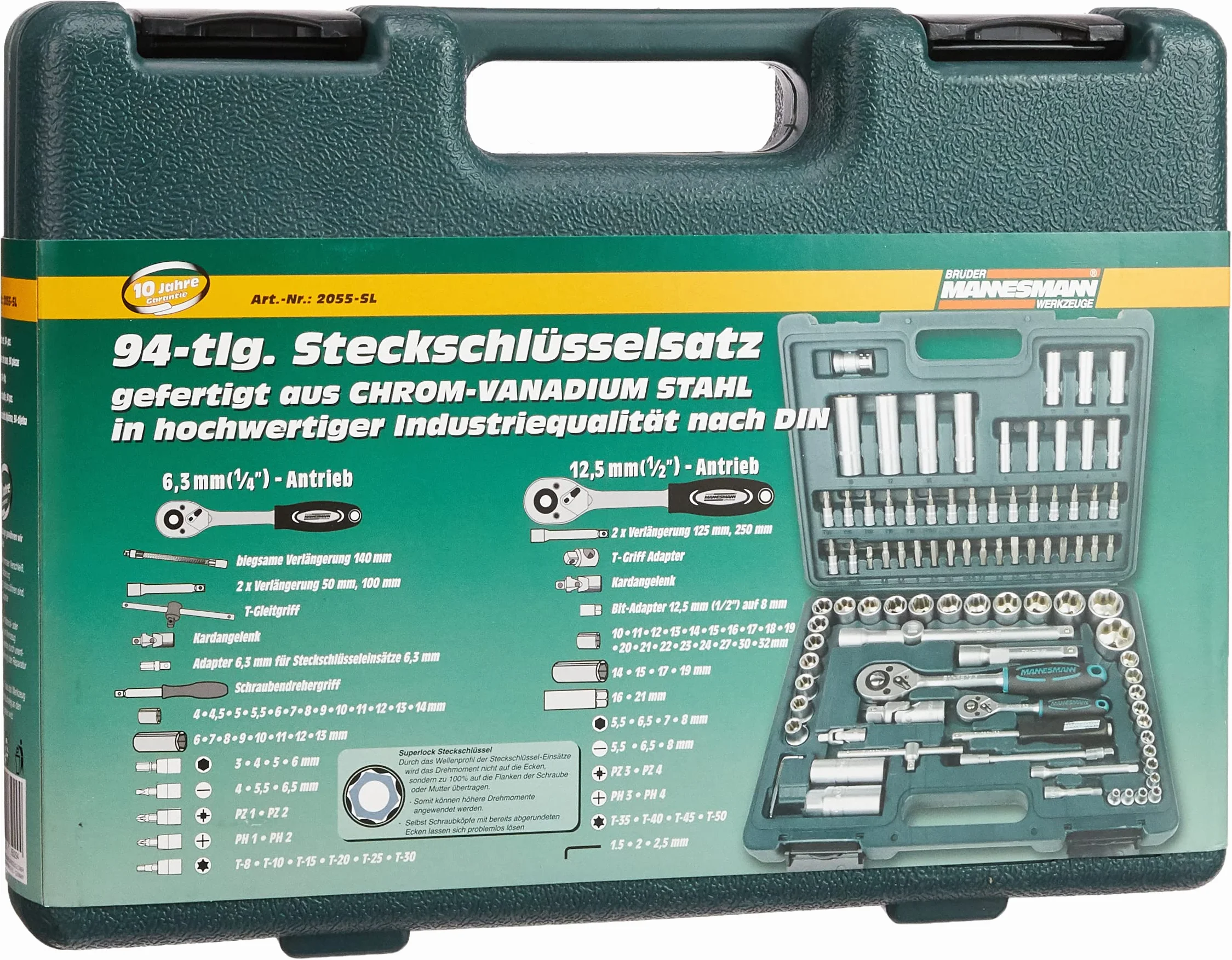 Brüder Mannesmann M 2055-SL zestaw kluczy nasadowych 1/4" + 1/2" 94-częściowy