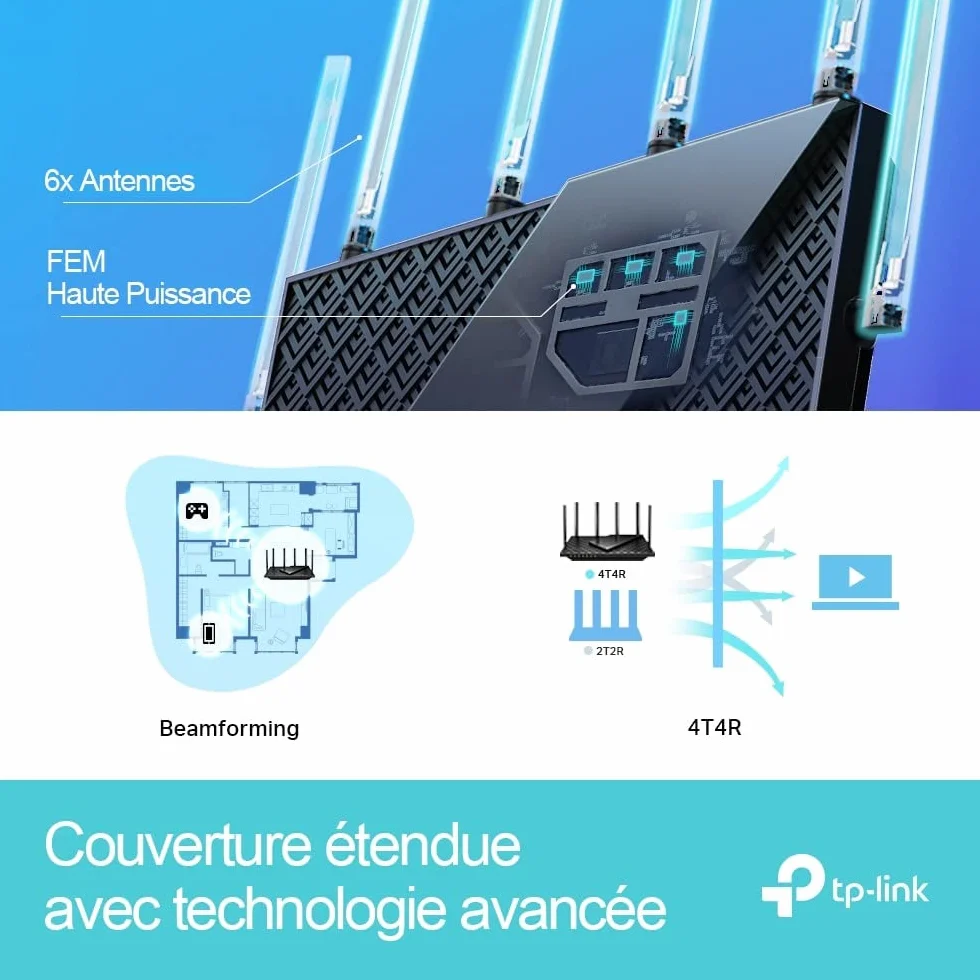TP-Link Archer AX73 Router WiFi 6 – AX5400 Dwuzakresowy (5 GHz 4804 Mb/s + 2.4 GHz 574 Mb/s), MU-MIMO, OFDMA, 6 Anten, HomeShield, USB 3.0, Porty Gigabitowe