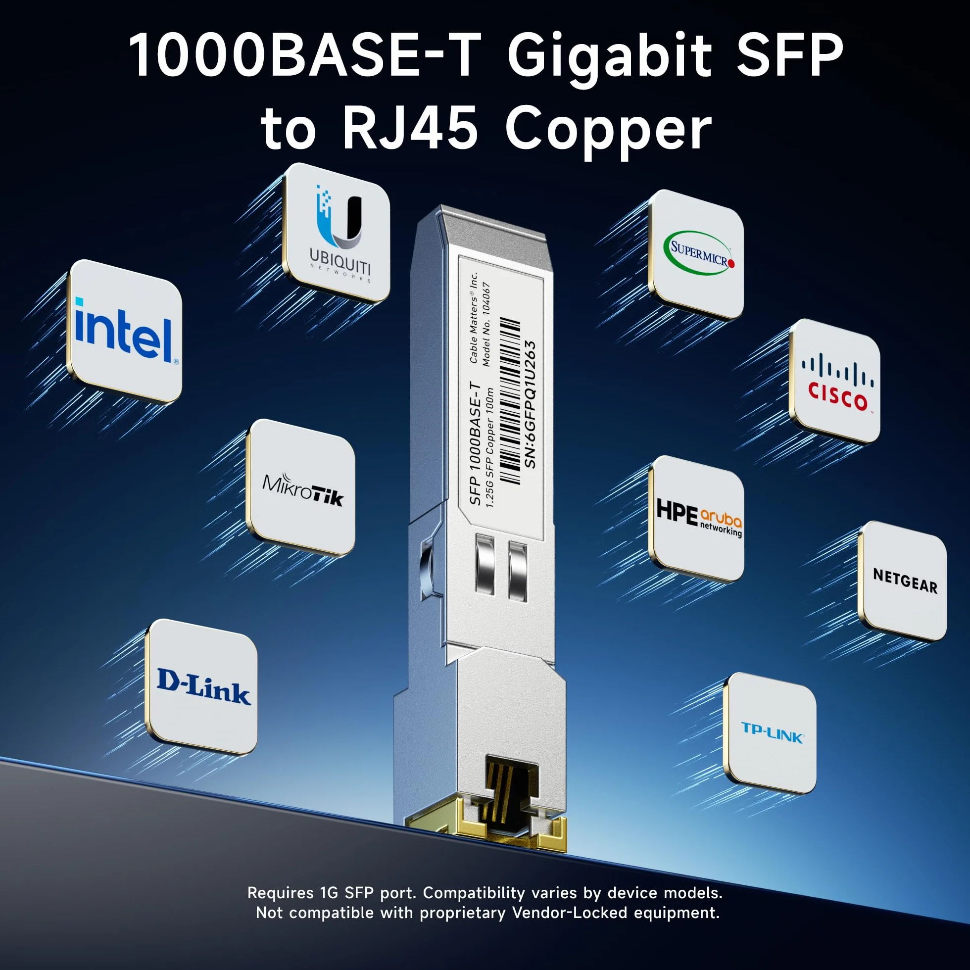 Cable Matters 1000BASE-T Gigabit SFP RJ45 Miedziany Moduł Nadawczo-Odbiorczy Ethernet dla Cisco Ubiquiti TP-Link