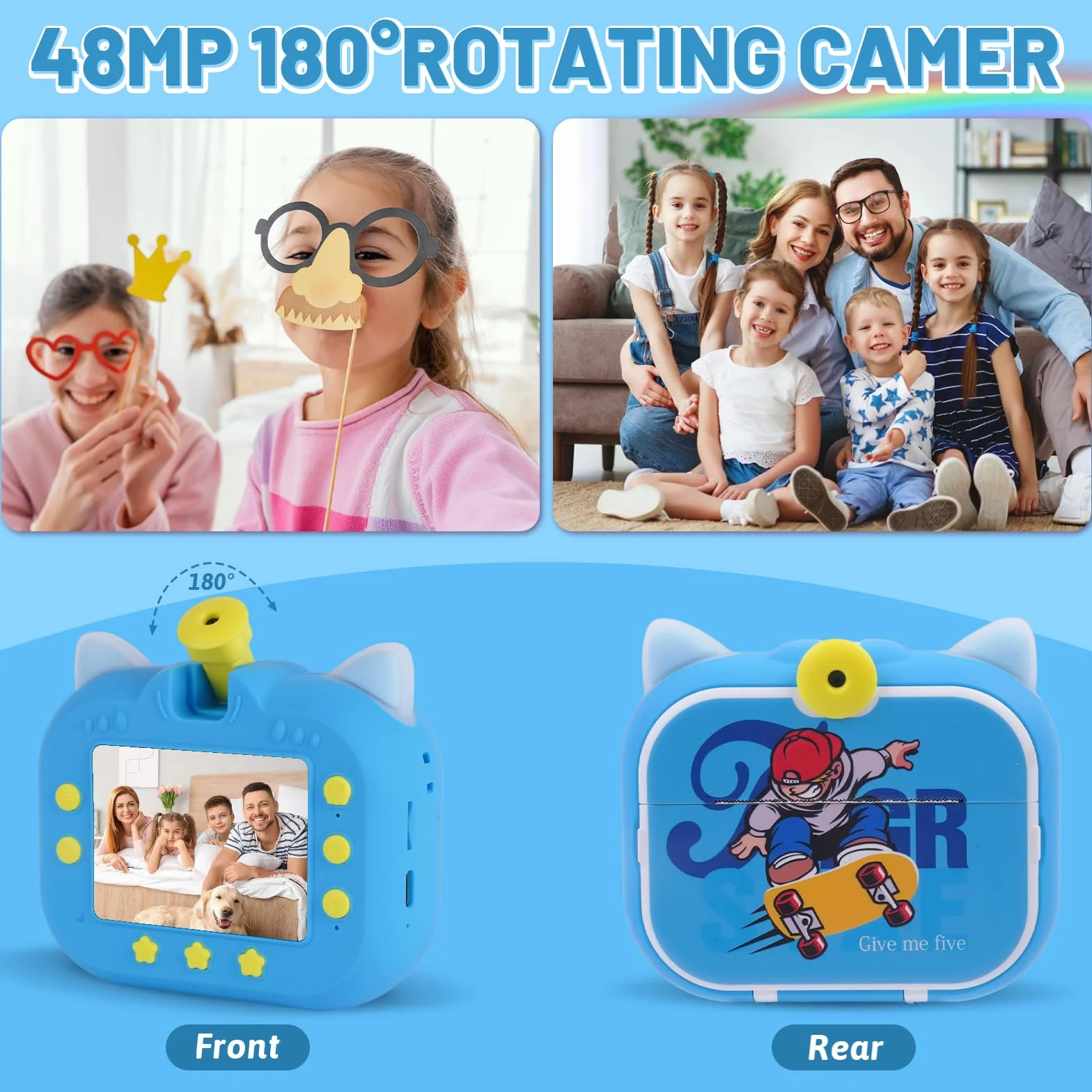 DYNASONIC Instant Children's Camera 2nd Generation 48MP 2.5K UHD Digital Photo Video with 32GB SD Card Gift for Kids 3-14
