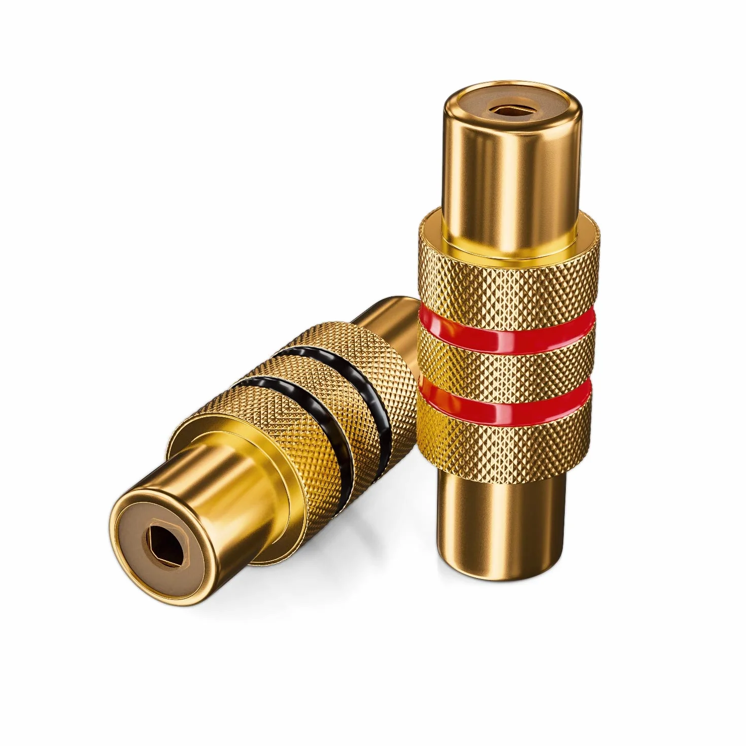 deleyCON 2 Sztuki Złączka Cinch RCA Zestaw - 1x Czarna + 1x Czerwona - Adapter Audio Video - Gniazdo do Gniazda - łącznik