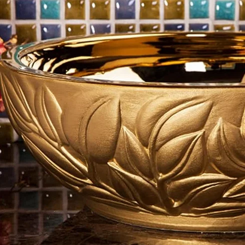 Ceramiczna umywalka nablatowa, okrągła umywalka nablatowa do eleganckiej dekoracji hotelu i domu