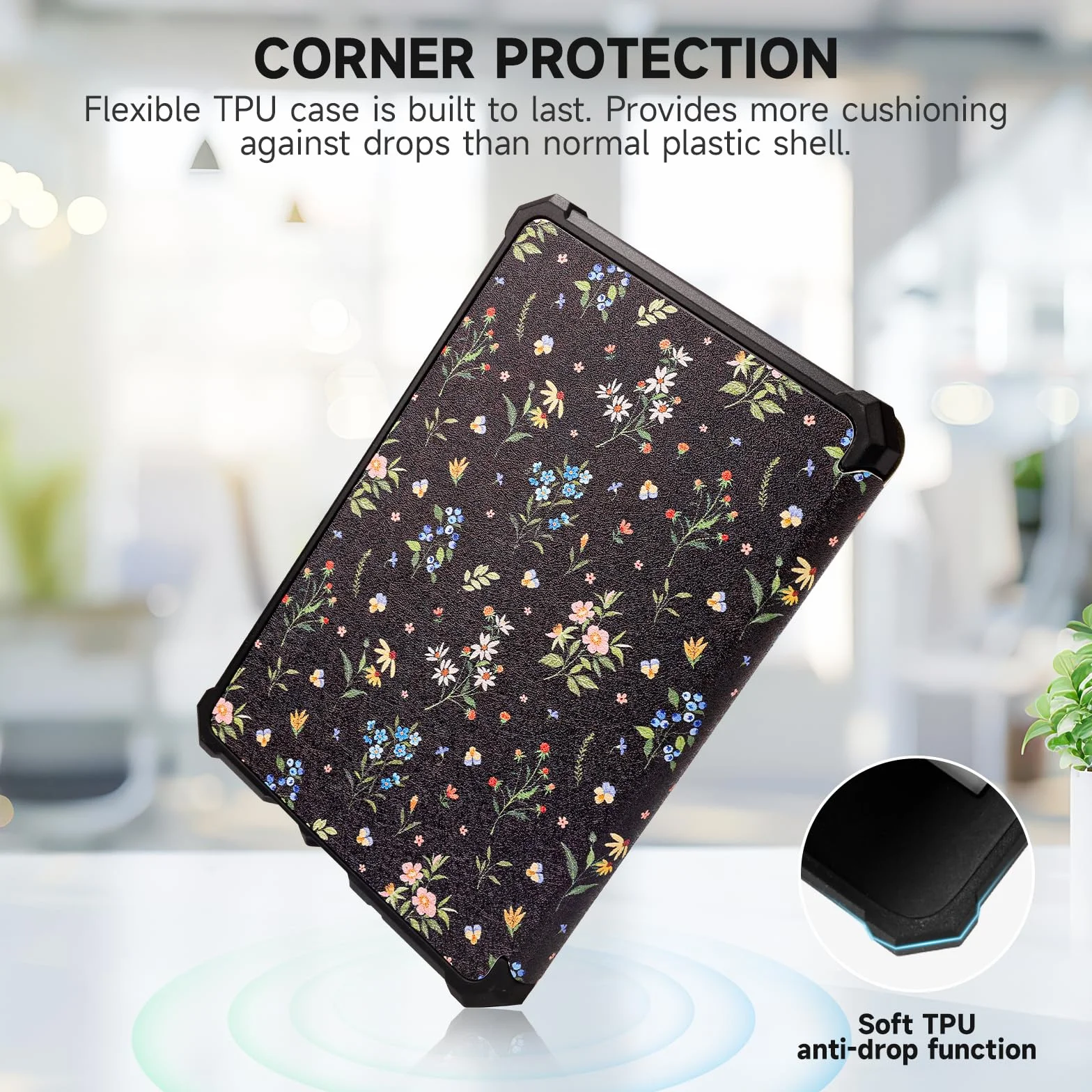 Etui kompatybilne z Kindle Paperwhite 6" 5/6/7 generacji, TPU z paskiem na rękę, tryb uśpienia/wybudzenia, Black Floral