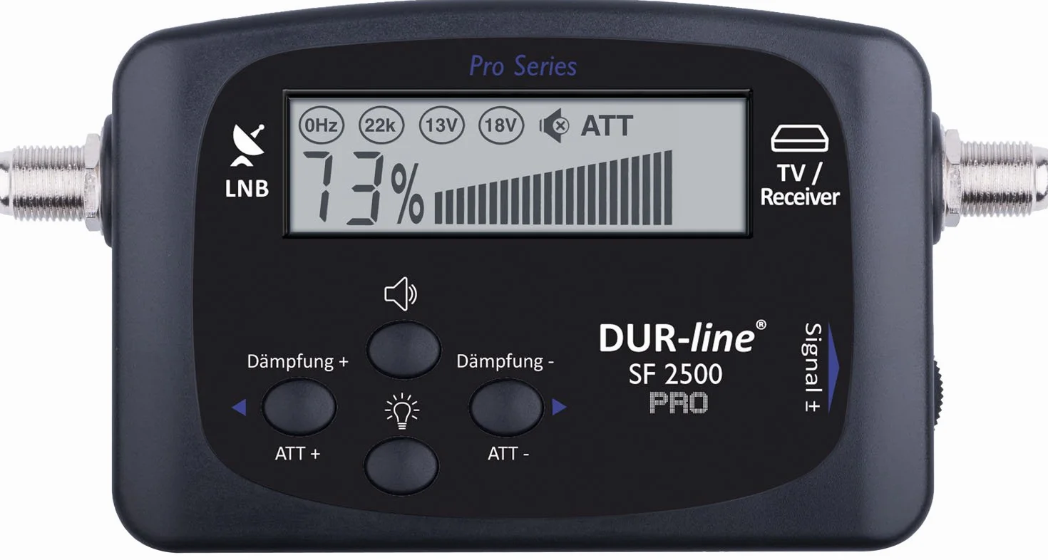 DUR-line SF 2500 Pro - Satfinder - ulepszony wyświetlacz i elektronika - cyfrowy miernik satelitarny do dokładnego ustawienia anteny satelitarnej - Finder w zestawie kabel F i zrozumiała instrukcja