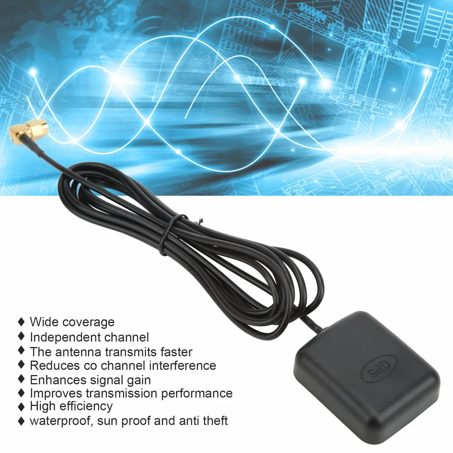 Samochodowa Nawigacja GPS Aktywna Antena, Pojazd Wodoodporna Aktywna Antena Nawigacji GPS ze Złączem Męskim SMA do Samochodowego Radioodtwarzacza Stereo GPS, Anteny