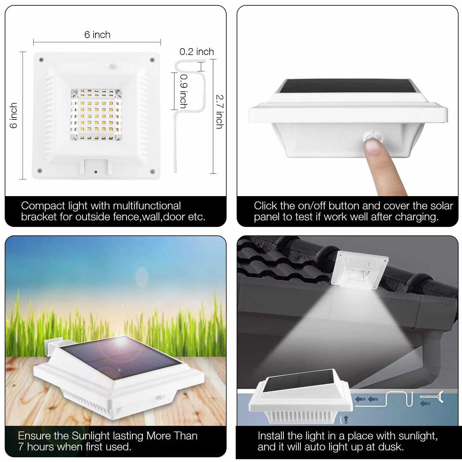 Solarna Lampa Solarna do Rynny Dachowej, do Użytku na Zewnątrz, 25 Diod LED, Automatyczne Włączanie/Wyłączanie, Białe, Zimne Białe Światło (6 Sztuki)