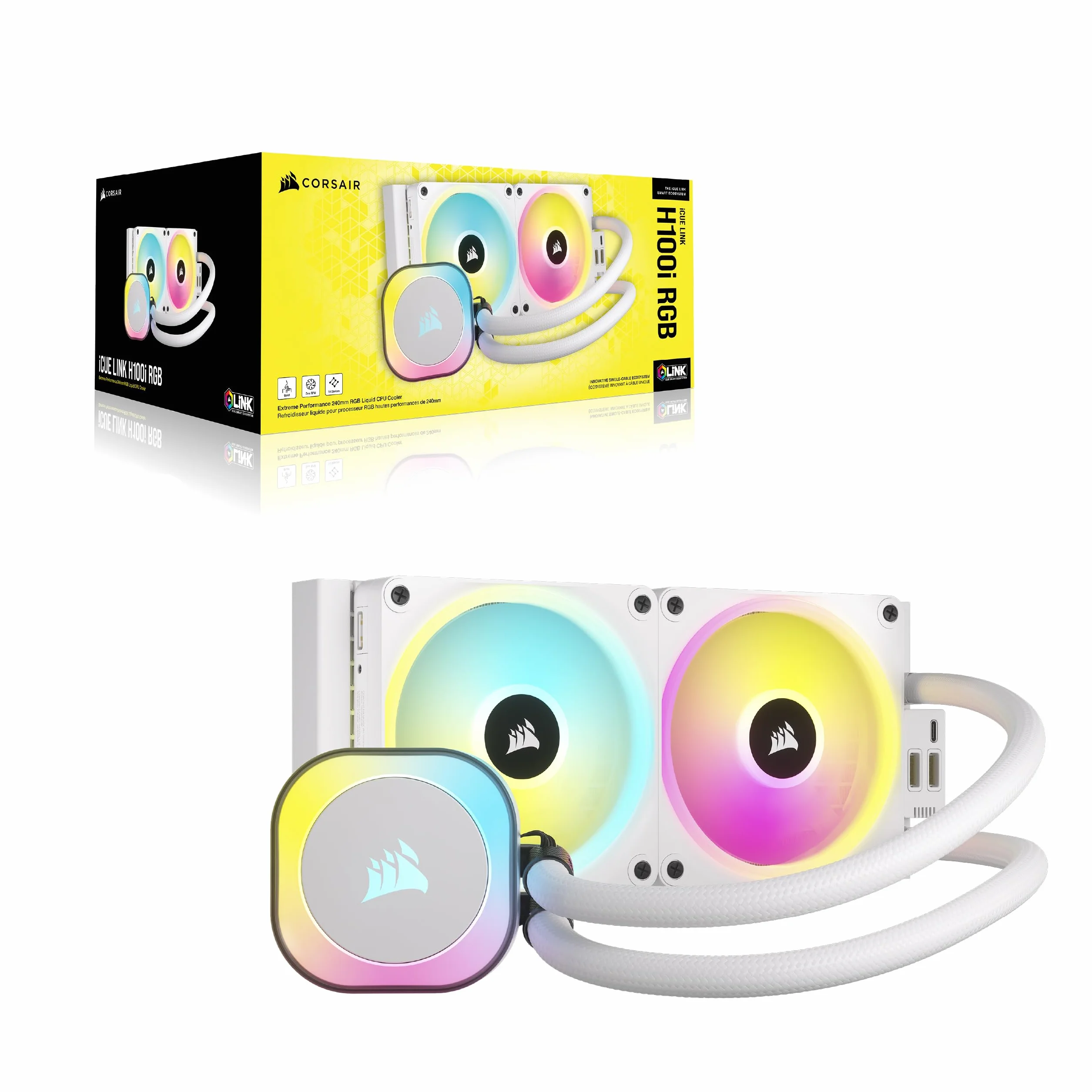 CORSAIR iCUE LINK H100i RGB Chłodzenie Procesora Cieczą - 240 mm AIO - Wentylatory QX120 RGB - Pasuje do Intel® LGA 1700, AMD® AM5 - W Zestawie Koncentrator Systemowy iCUE LINK - Biały