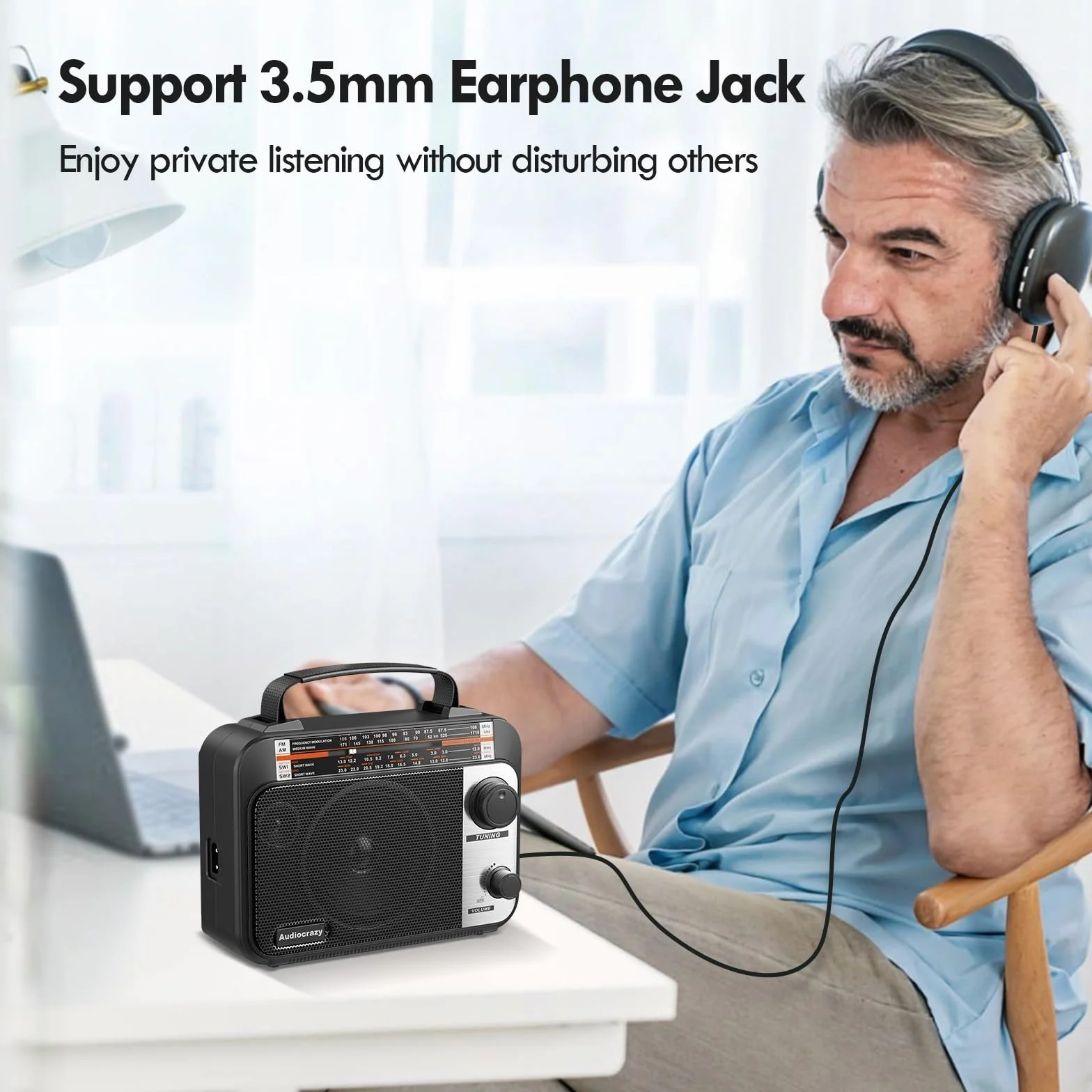 Radio tranzystorowe AM/FM/SW1-2 AC/bateria duży głośnik AUX 3,5 mm