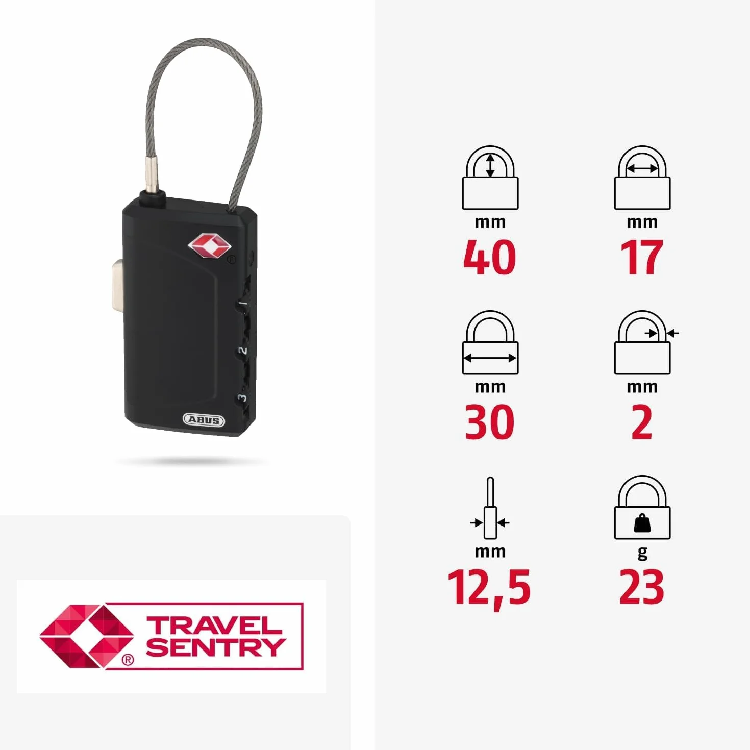 ABUS Zamek kablowy z certyfikatem TSA 148/30, 53094