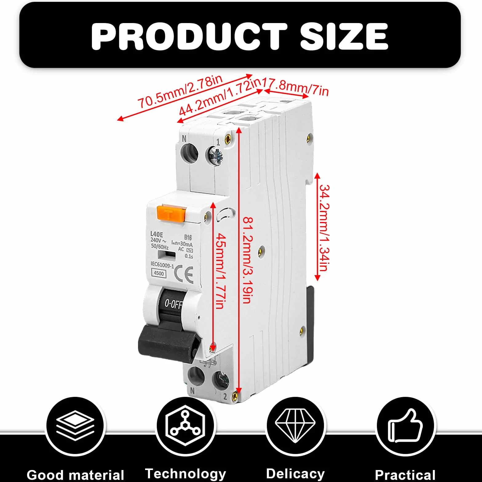 Wyłącznik ochronny FI B16, 30 mA RCBO przełącznik FI chroniony RCD, wyłącznik prądowy 6 kA 1P+N Typ A wyłącznik różnicowoprądowy z RCBO prąd znamionowy 16 A 230 V, montaż na szynie DIN - krzywa B