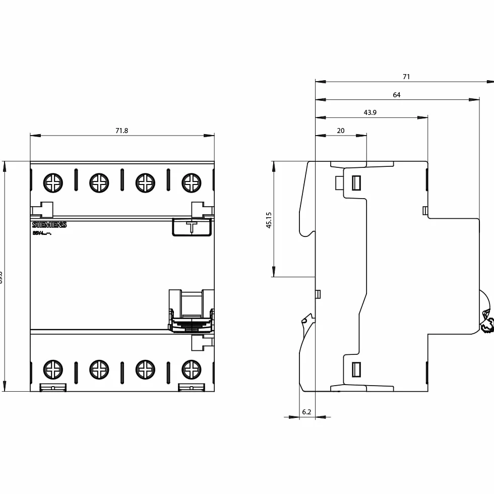 Siemens 5SV – wyłącznik nadprądowy 5SV clase-ac 4-biegunowy 40 A 300 mA 70 mm