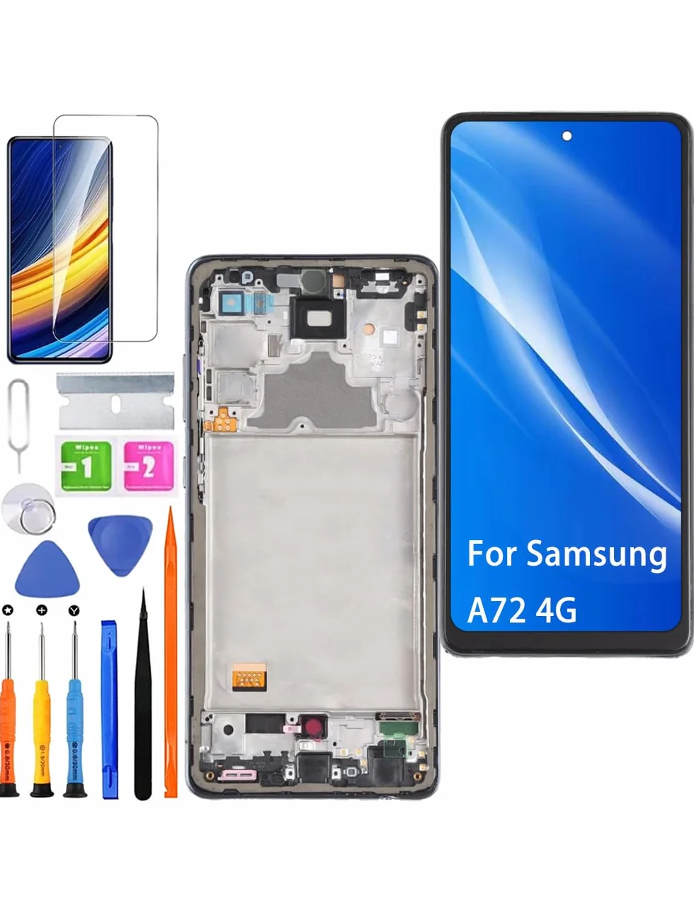 Wyświetlacz do Samsung Galaxy A72 4G LCD TFT A725F A725F/DS A725M ekran dotykowy digitizer zestaw naprawczy czarny z ramką