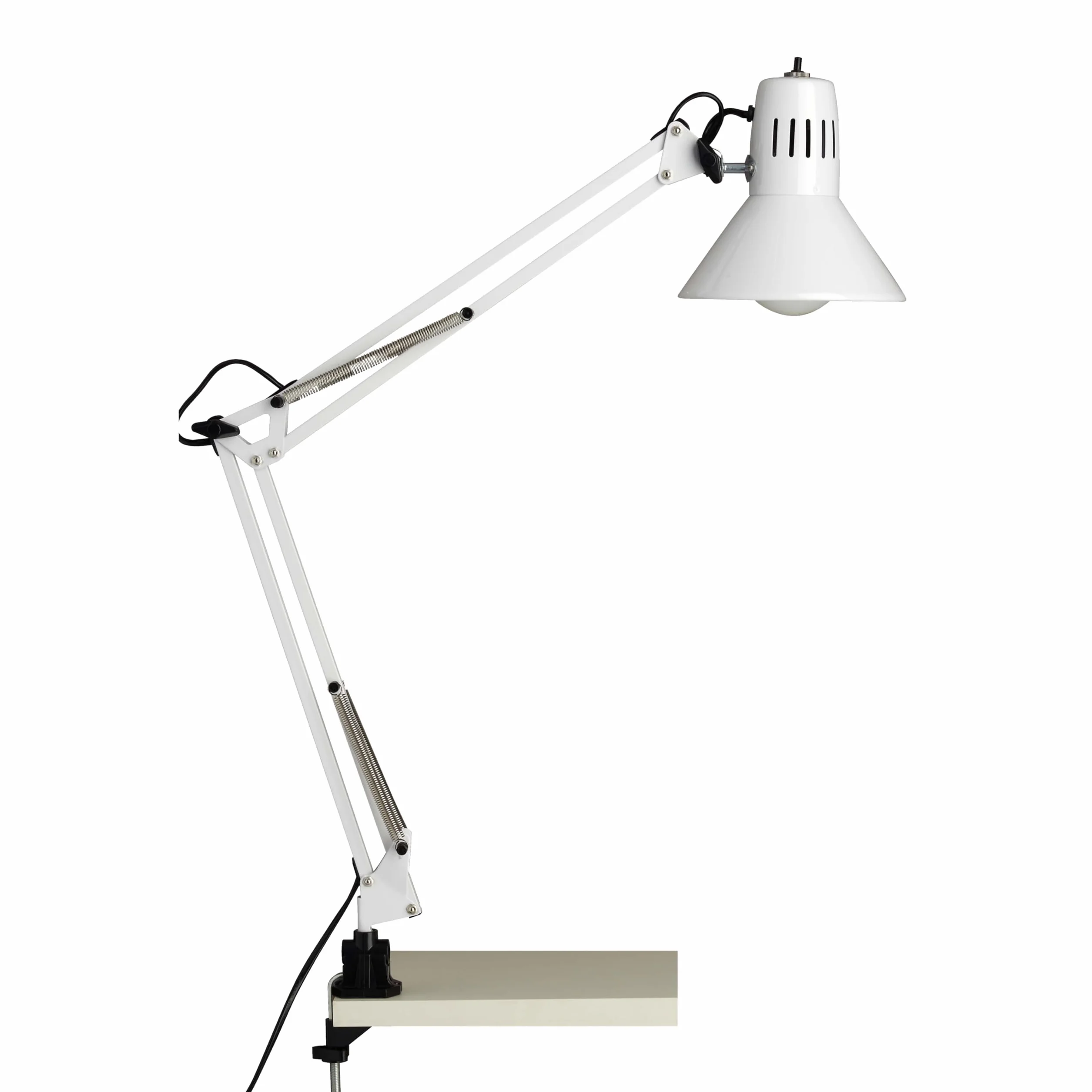Brilliant Lampa zaciskowa Hobby biała 10802/05 | Lampa biurkowa, wysokość 70 cm, Ø 17 cm, E27, maks. 40 W, wychylny