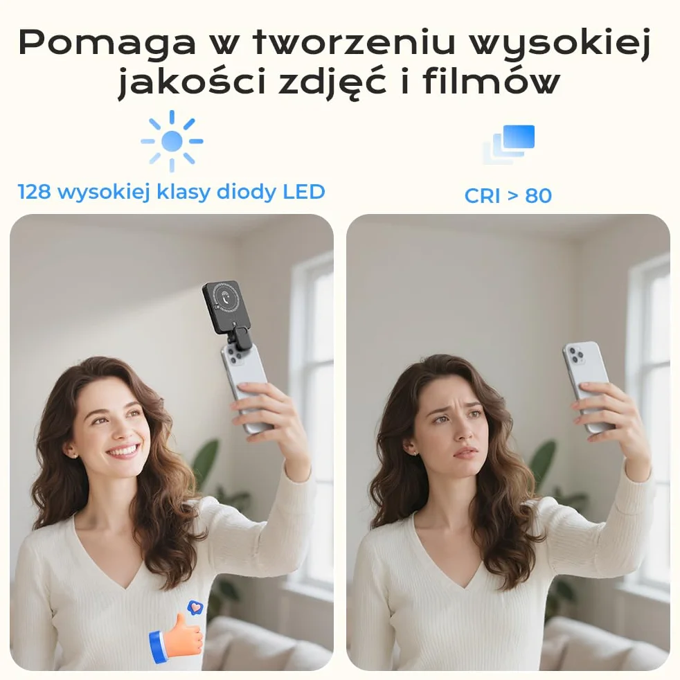 OUSFOT Selfie Phone Light 128LED 3000-6500K RGB Regulowaną Jasnością Klips USB Akumulator do Telefonu Aparatu