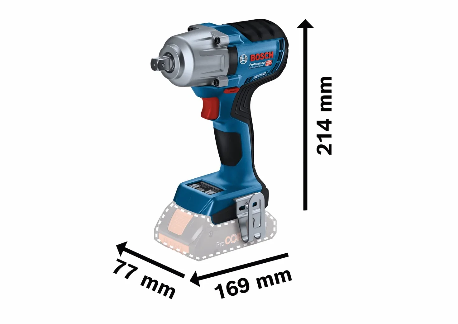 Bosch Professional system 18V: akumulatorowy klucz udarowy GDS 18V-450 PC (2 akumulatory ProCORE 18V 4.0Ah, szybka ładowarka GAL 18V-40, walizka L-BOXX, moduł Bluetooth)