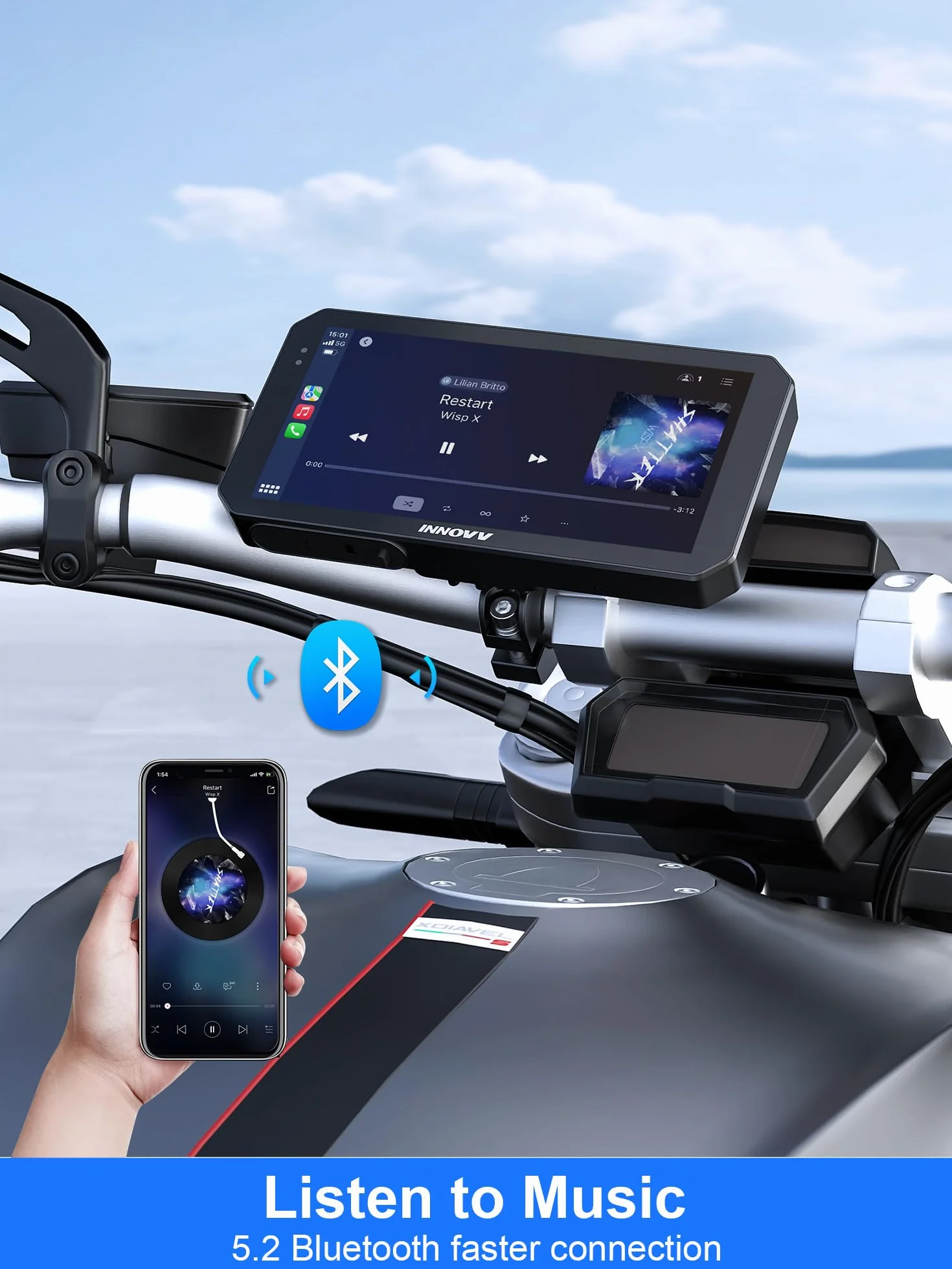 INNOVV N2 Motocyklowa kamera samochodowa 15.2 cm 2K+2K GPS Carplay Android Auto Wi-Fi 5.8G