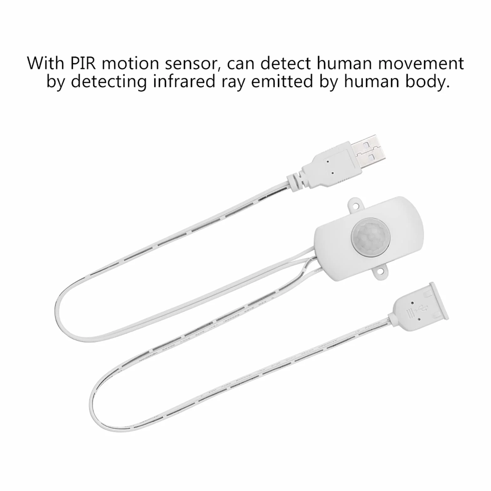 Czujnika Ruchu USB Kabel USB z Czujnikiem Ruchu 2A Dc 5-24V Pir Czujnik Ruchu na podczerwień Detektor Automatyczny Taśma Led Interfejs USB Biały (Biały)
