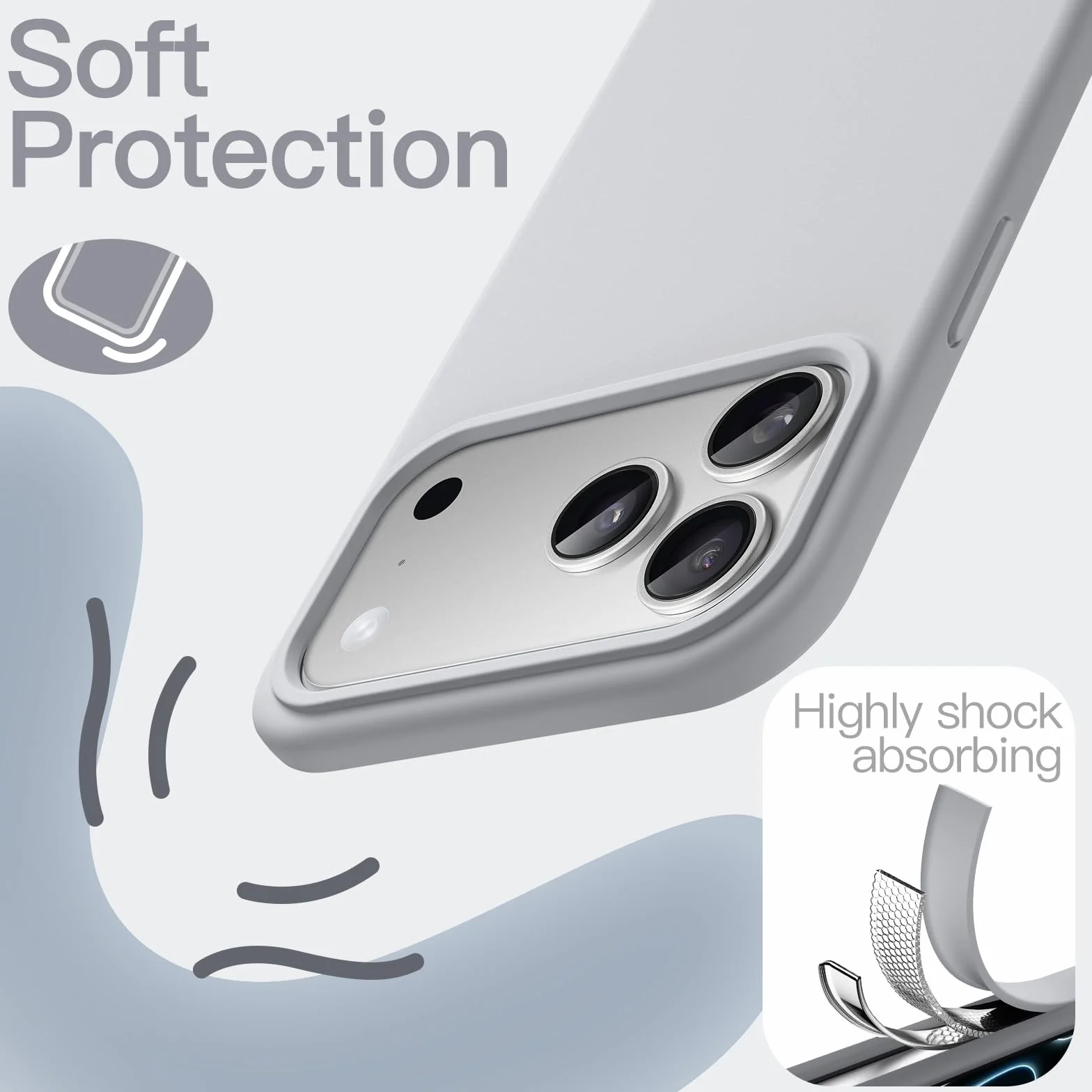 JETech Etui z Płynnego Silikonowe dla iPhone 17 Pro Max 6,9 Cala, Jedwabiście Miękkie w Dotyku Ochrona Całego Ciała, Obudowa Zarysowania Osłona z Podszewką z Mikrofibry (Szary)