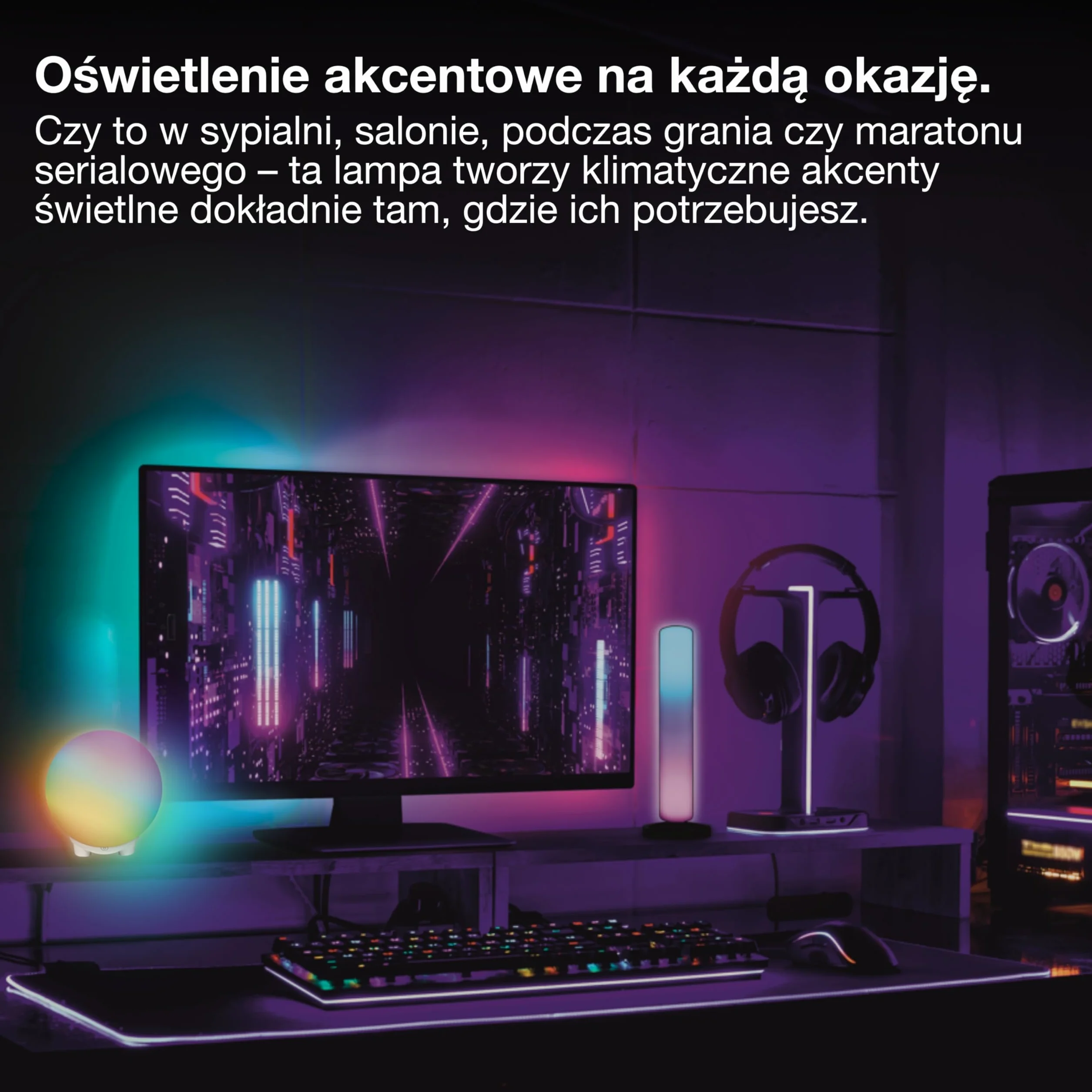 OSRAM Lampa nastrojowa i stołowa SMART+ WIFI BALL LIGHT, czarna, 4 W, 130 lm, dynamiczny efekt świetlny Magic RGB, dwa źródła światła, możliwość przyciemniania, długa żywotność, łatwa instalacja,