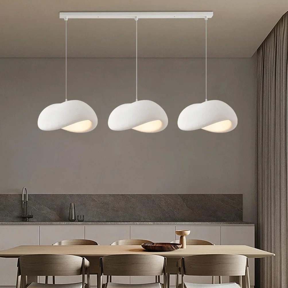 Kreatywna Lampa Wisiąca Wabi Sabi Lampa Pendularna E27 Nowoczesny Styl Japoński 3-Świetlna Biała Regulowalna Wysokościowo Żyrandol Do Stołu Jadalniskowego Salonu Jadalni Oświetlenie(Long)