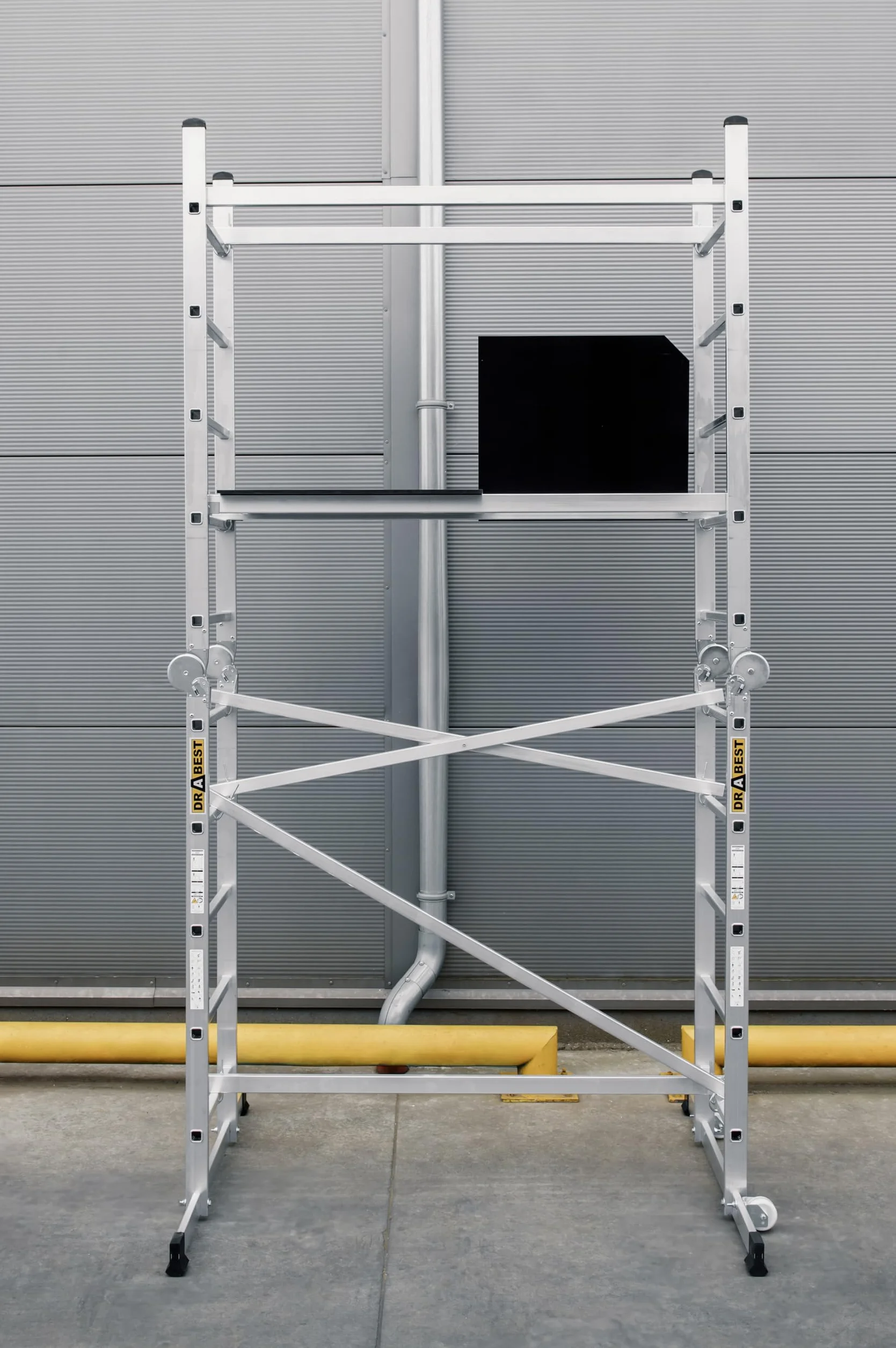 DRABEST Aluminiowe rusztowanie drabinowe Rusztowanie przegubowe Antypoślizgowe rusztowanie budowlane Rusztowanie jezdne o nośności do 150 kg – wysokość robocza 4 m