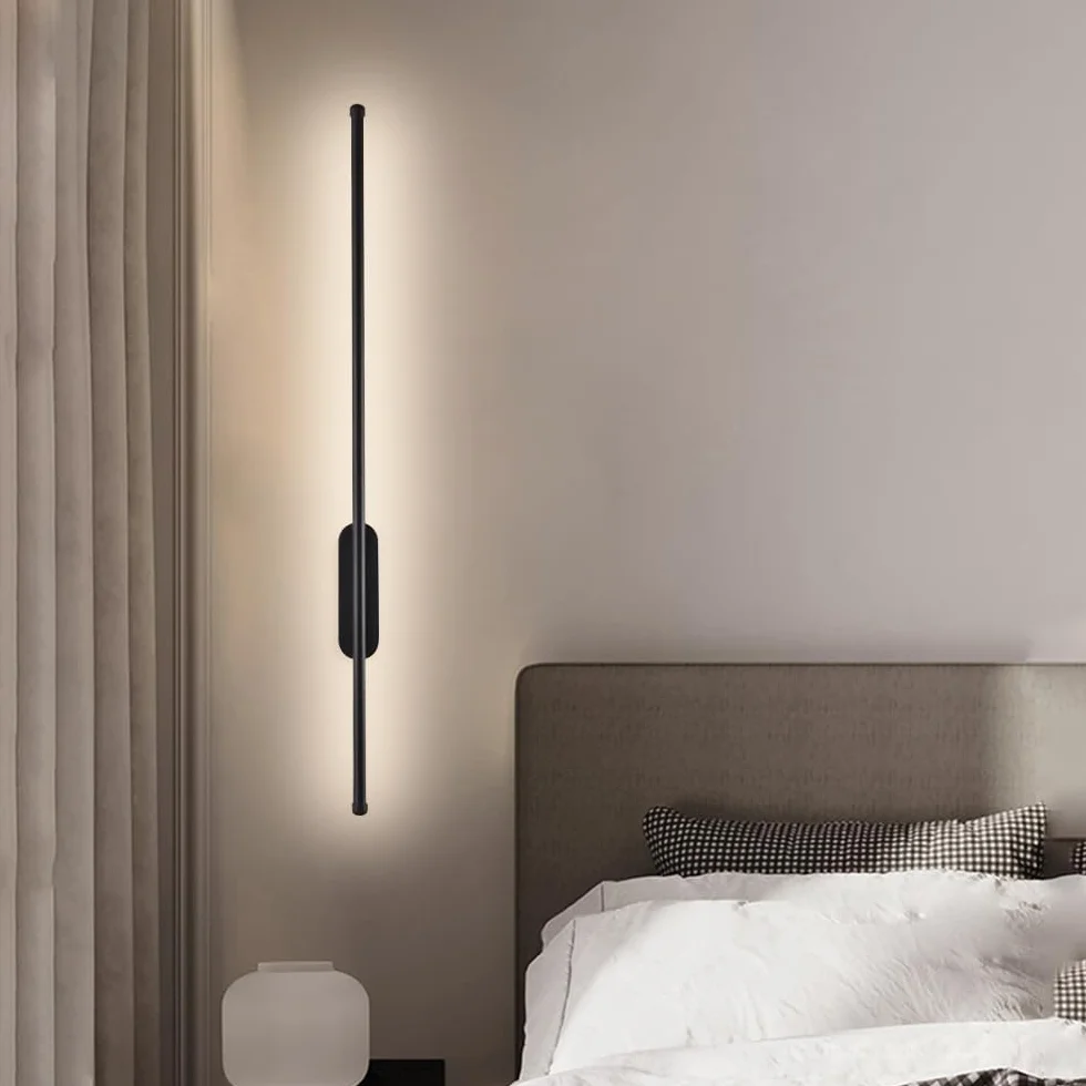Czarna minimalistyczna ścienna lampa LED z długą rurką, liniowa oprawa do salonu, sypialni, strefy nocnej, pralni wewnętrznej