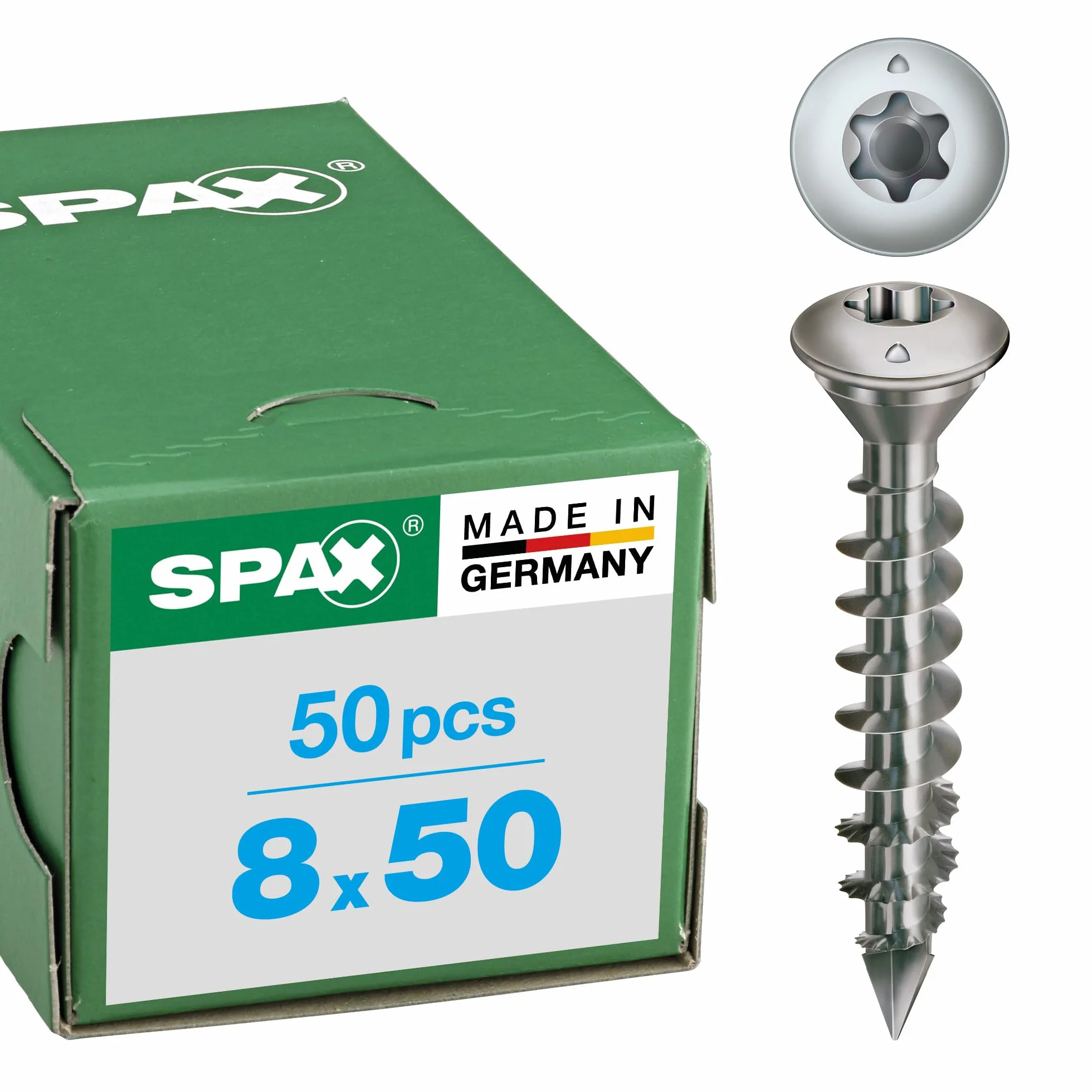 SPAX 35708000601001 śruba centrująca, T-STAR plus, CUT, pełny gwint, stal nierdzewna A1, 1.4016, (8,0 x 50 mm, 50 sztuk)