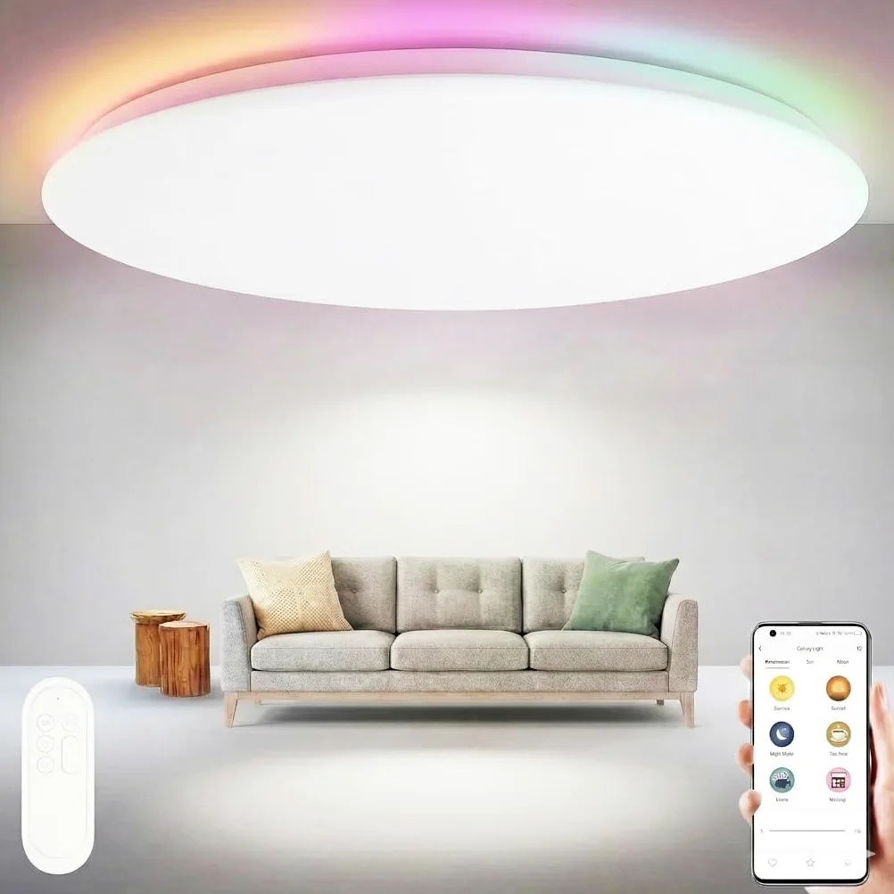 Yeelight Inteligentna Lampa Sufitowa LED RGBCW 60cm, 50W 4000LM, Możliwość Ściemniania z Pilotem, 16 Milionów Kolorów, 2700K-6500K, Współpracuje z Alexa, Google Home i Aplikacją