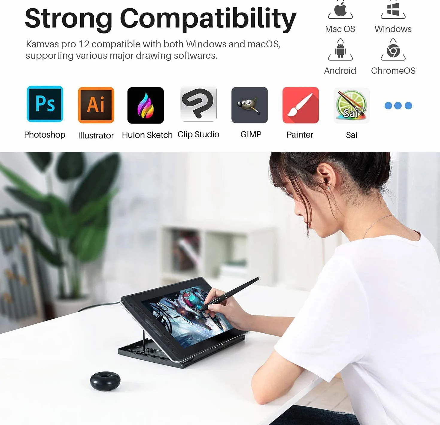 Huion KAMVAS Pro 12 tablet do rysowania, 29.5 cm, w pełni laminowany monitor graficzny, z długopisem bez baterii i regulowanym stojakiem, idealny do pracy w domu i nauki zdalnej