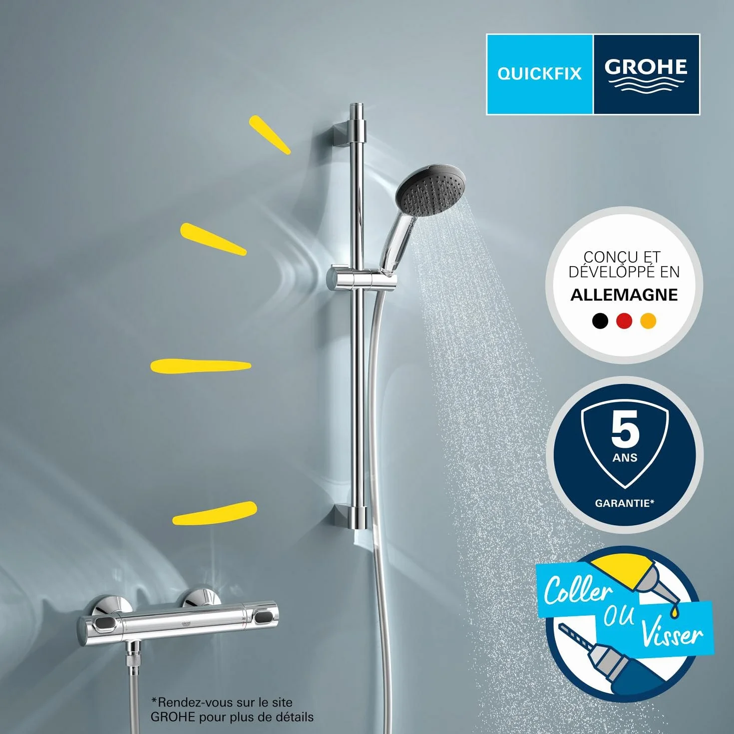 Grohe Precision Flow zestaw prysznicowy z termostatem 8 l/min 38°C 60 cm