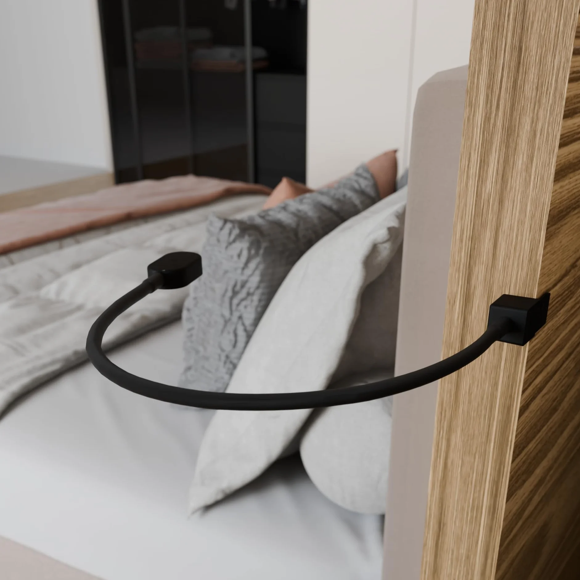 Kalb I Ilios LED lampka nocna/lampka do czytania z USB-C, montaż ścienny i kątowy, elastyczne ramię, możliwość ściemniania, ciepła biel 3000k (1 zestaw czarny)
