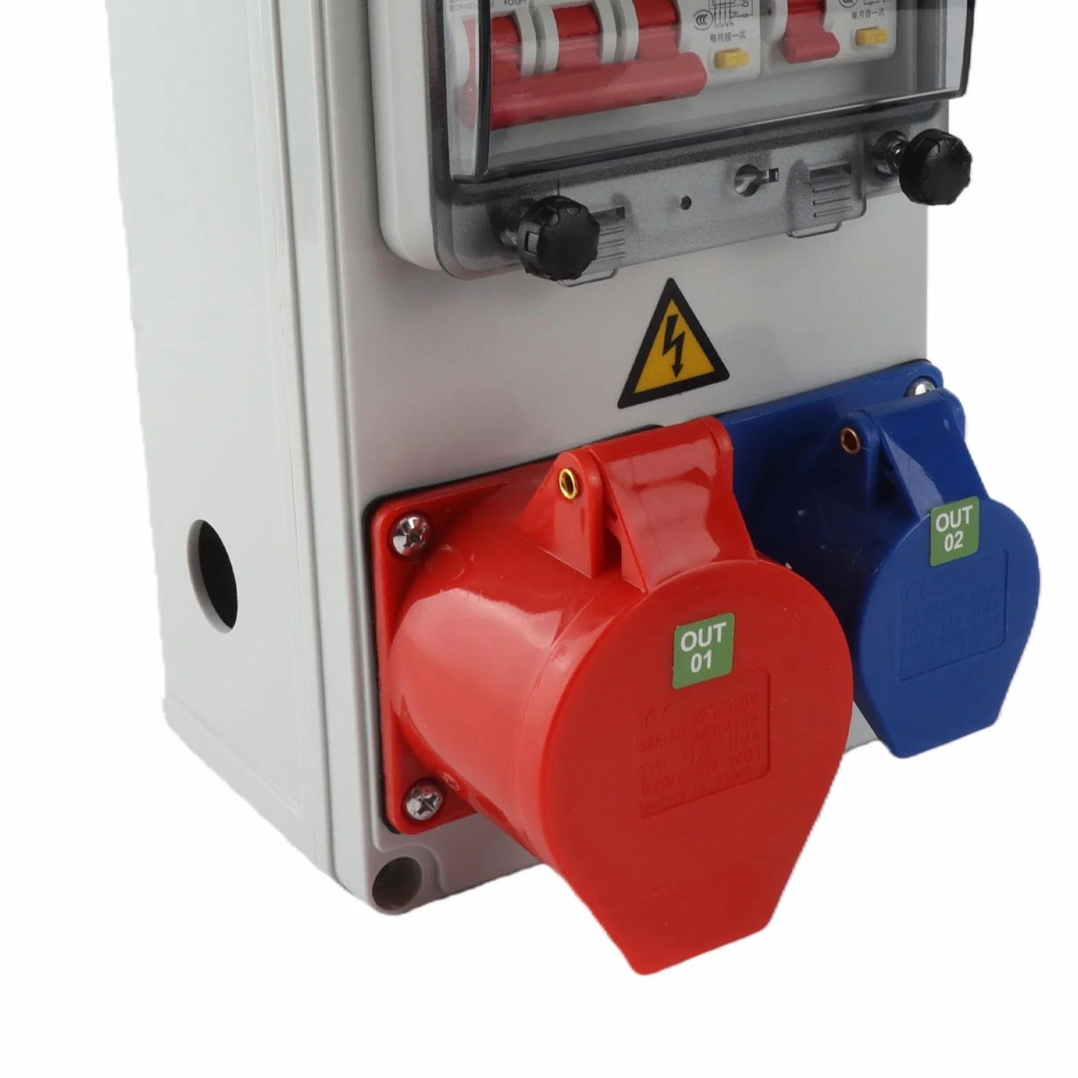 AUNMAS Przemysłowa Skrzynka Gniazdkowa Przenośna Skrzynka Rozdzielcza ABS 250 X 150 X 100 Mm z Wyłącznikiem Automatycznym i 2 Pasującymi Wtyczkami IP54 do Użytku Fabrycznego w Warsztacie Budowlanym