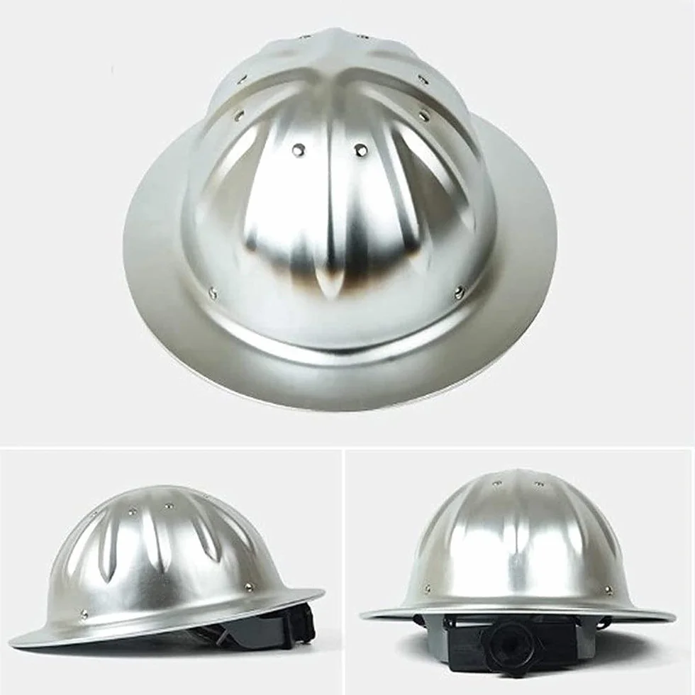 Kask ochronny, aluminiowy kask roboczy, kask budowlany z 4-punktowym paskiem, kask budowlany z regulowanym kaskiem, aluminiowy, twardy