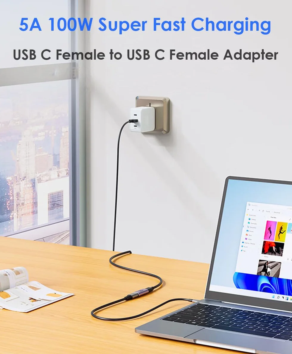 Adapter USB C do gniazda, przedłużacz USB typu C, 40 Gbit/s, 100 W, 8K/60 Hz, Thunderbolt 4/3