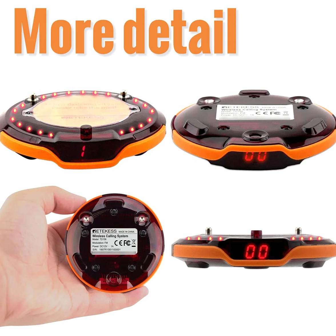 Retekess TD156 Odbiornik Pager Bezprzewodowy System Wywoławczy IP67 Wodoodporny 500 mAh 48H