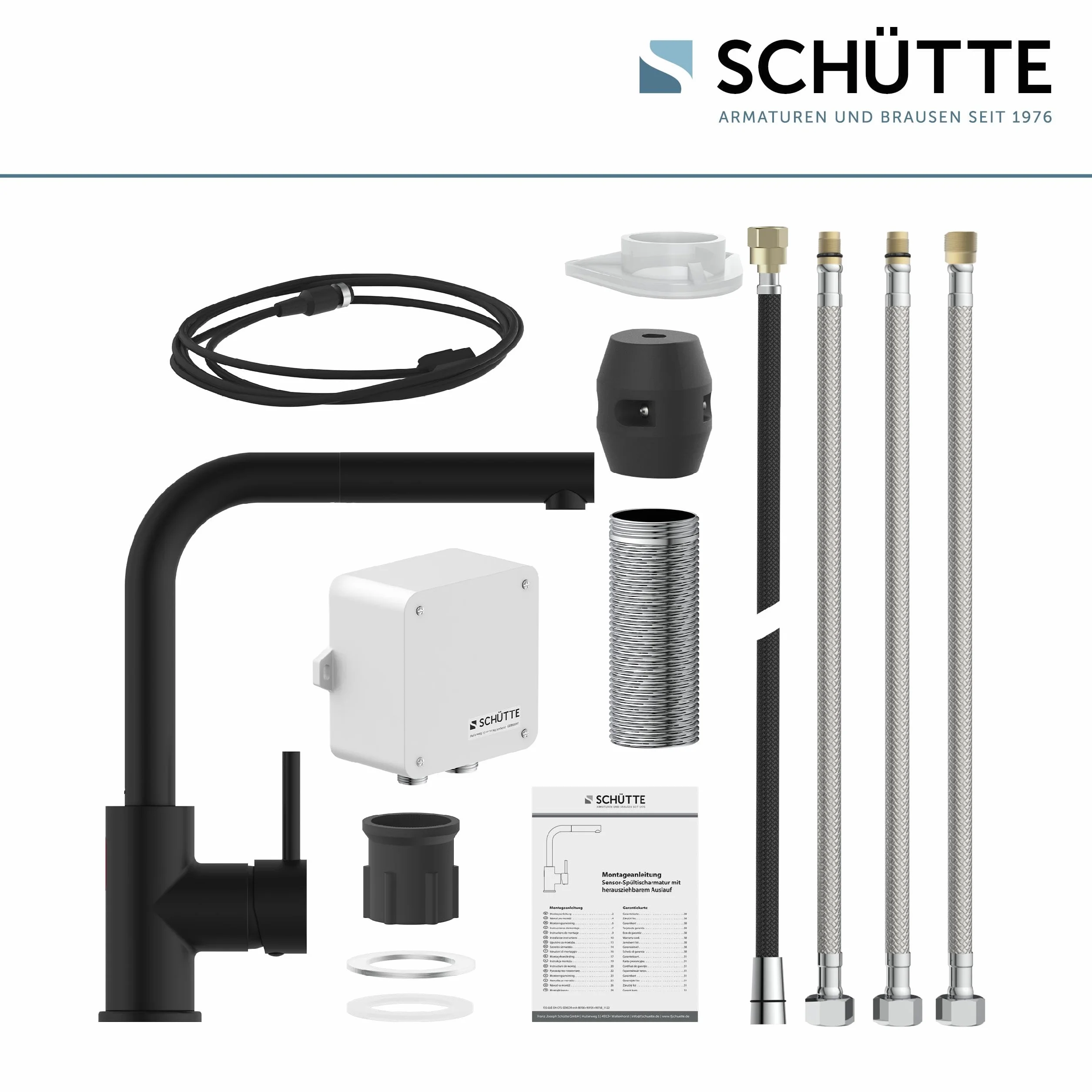 SCHÜTTE 99760 VITAL armatura zlewozmywakowa z czujnikiem, armatura kuchenna z wyciąganą słuchawką, automatyczny kran z czujnikiem, bateria mieszakowa, zlew, bezdotykowa armatura na podczerwień, czarna