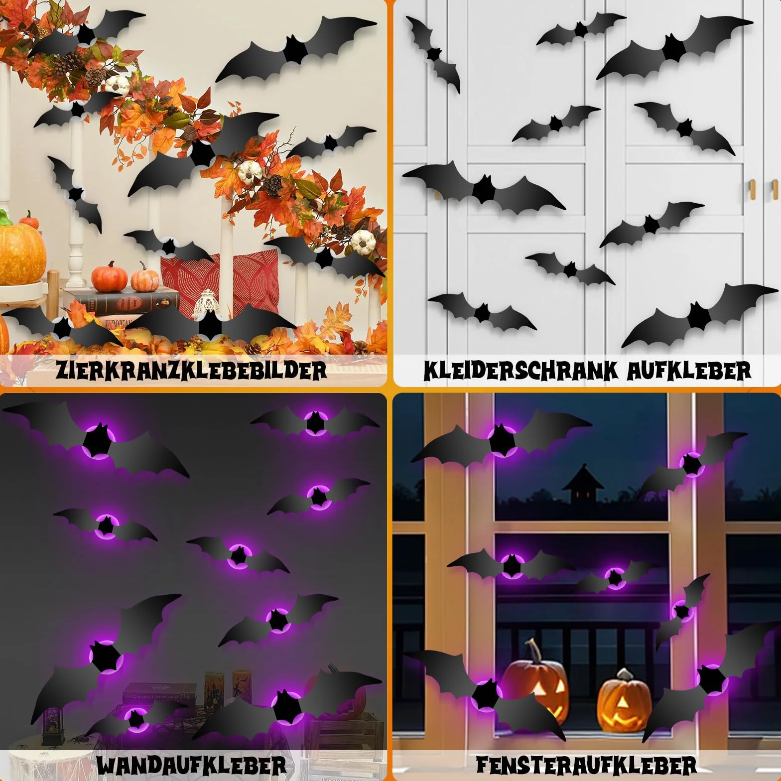 GoldRock 28 szt., 4 rozmiary, 3D nietoperz dekoracyjne naklejki LED na Halloween, duże naklejki dekoracyjne nietoperze na Halloween, gotyckie naklejki dekoracyjne nietoperze, Halloween nietoperze LED