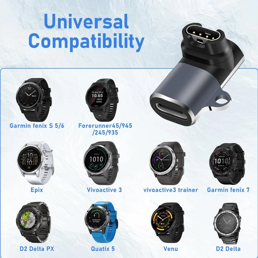 AXFEE Adaptery do ładowarki zegarka, 3 sztuki typu C, kompatybilne z Garmin Fenix S5/6/7, Venu, Epix 2, Forerunner 45/945/245/935